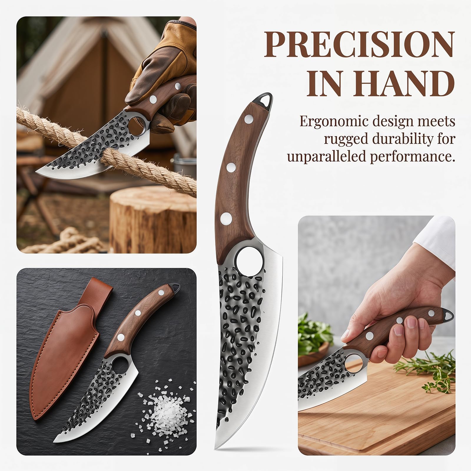 Coltelli da Chef Professionali 20cm Forgiato a Mano Acciaio Inox 5 Strati Impugnatura Legno di Pakka