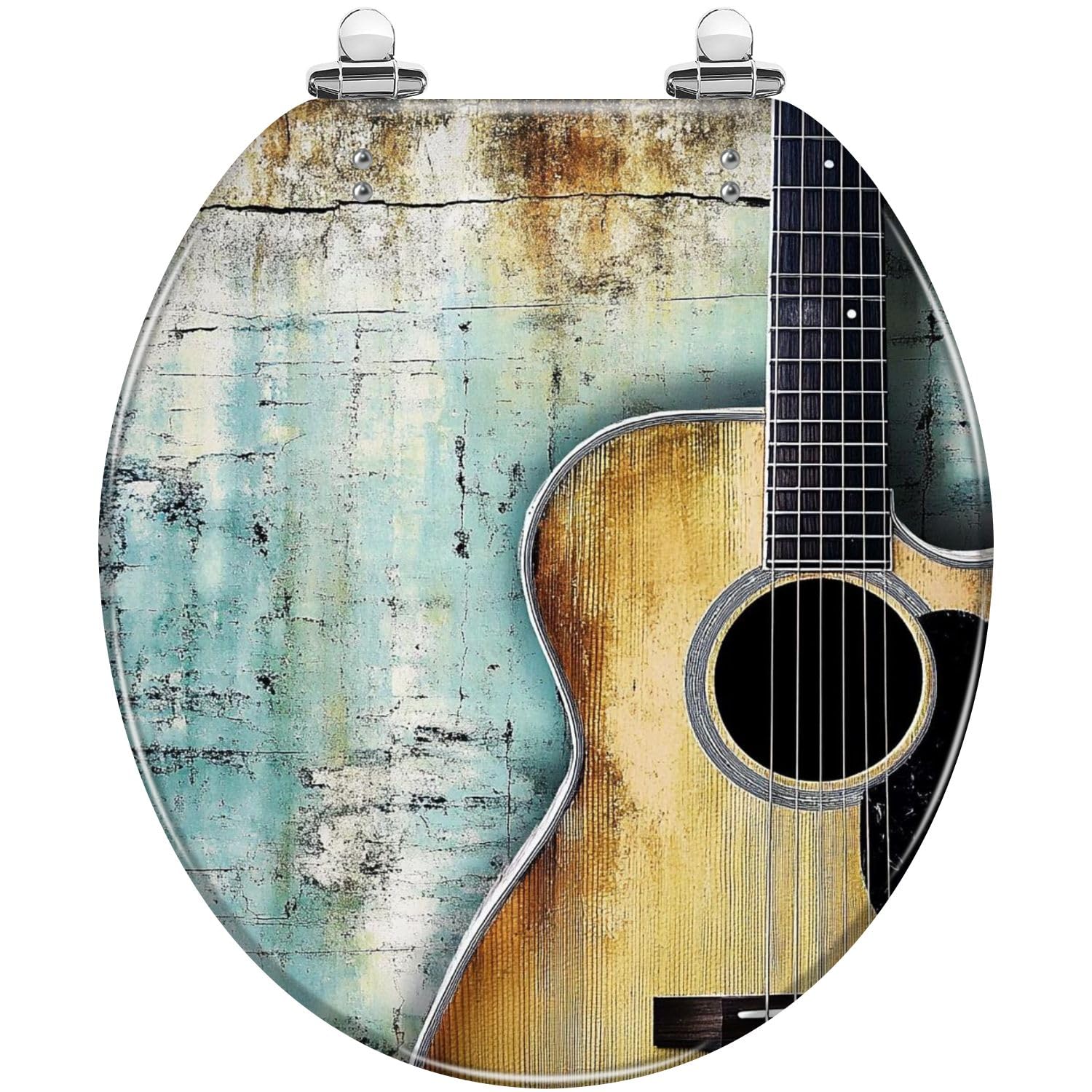 Round Toilet Seat Guitar Resin Toilet Seat Slow Quiet Close with Quick-Release Hinges Toilet Seat with Cover Easy to Clean Install