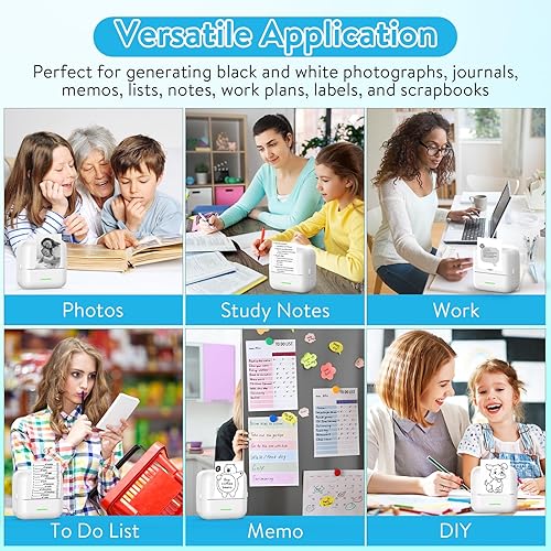 Vista 3 de HuiJuKeJi Mini Impresora de Adhesivos Bluetooth Inteligente de Bolsillo, Impresora Térmica Sin Tinta con 11 Rollos de Papel Térmico y Adhesivos