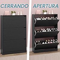 Vista 5 de Armario de almacenamiento de zapatos con 3 cajones abatibles, armario estrecho para zapatos, organizador independiente de almacenamiento para Negro