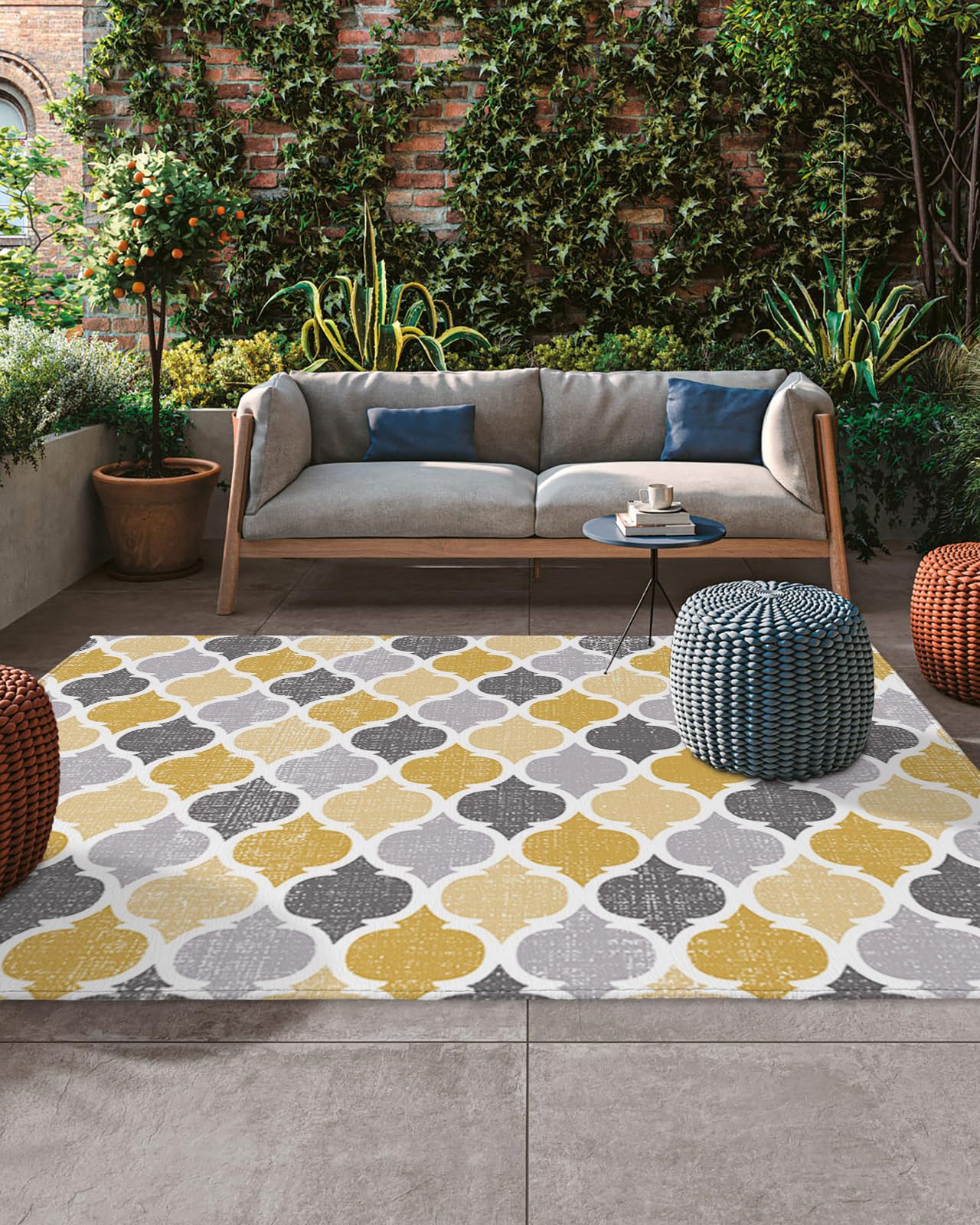 Amazon.com: 4x6ft Outdoor Rugs for Patio Moroccan Tile Yellow and