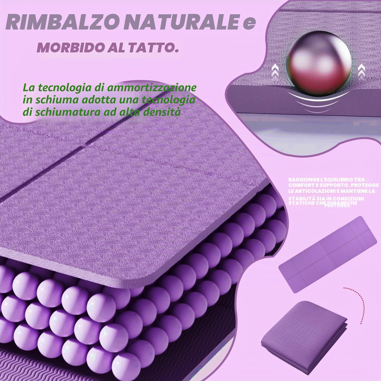 Tappetino Yoga Pieghevole 183 X 61 X 0.4 cm Tappetino Palestra Pieghevole Tappetino Fitness Antiscivolo Yoga Mat con Borsa, per Fitness Esercizio Pilates Sport