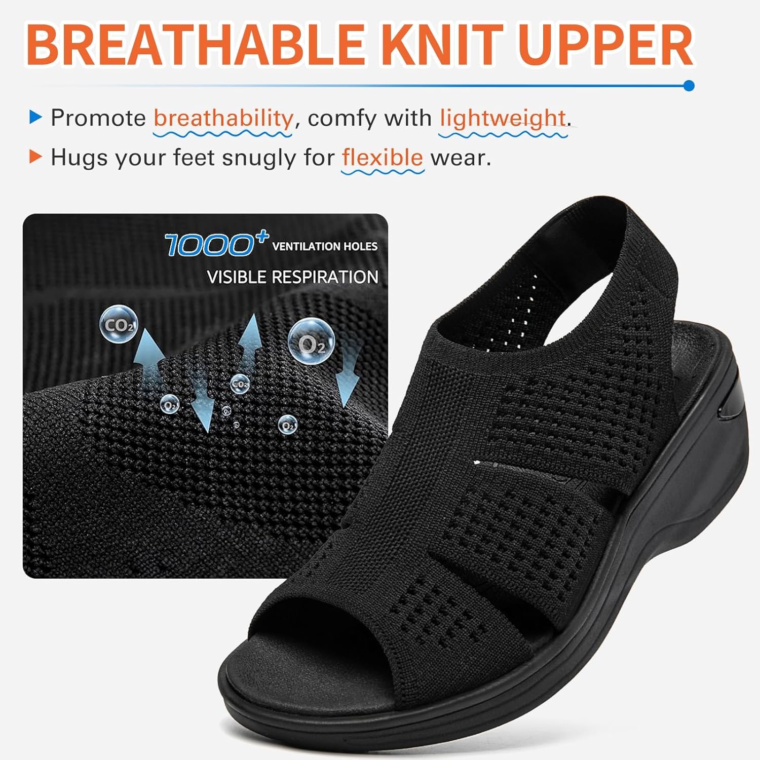 KOIMED Women's Comfortable Platform Walking Sandals With Memory Foam Open Toe Lightweight Breathable Soft Mesh Washable For Summer Travel Casual Beach Outdoor Sport - Image 3