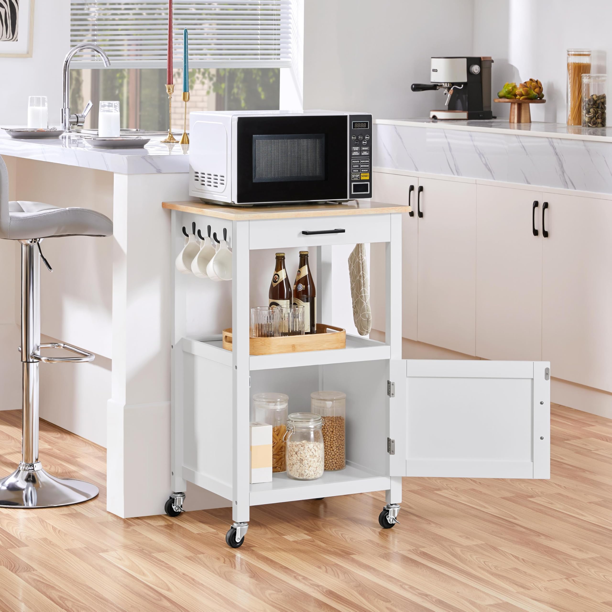 Yaheetech Carrello da Cucina con Ruote in Legno e Metallo 55 x 45 x 89 cm con Piano da Lavoro e Comodo Stoccaggio degli Oggetti Salvaspazio per Cucina Dispensa Ristorante e Bar Bianco