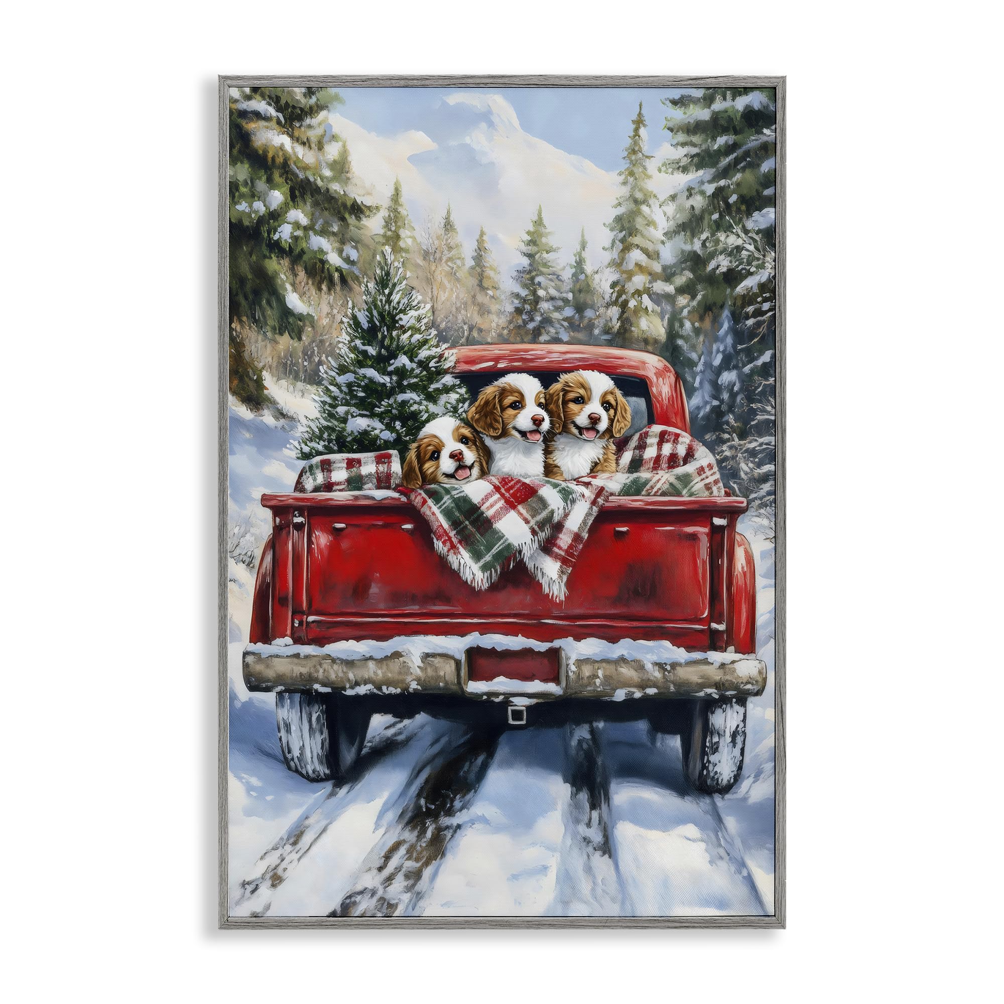 Cadre blanc avec trio de chiots de Noël Stupell aux finitions d'art
