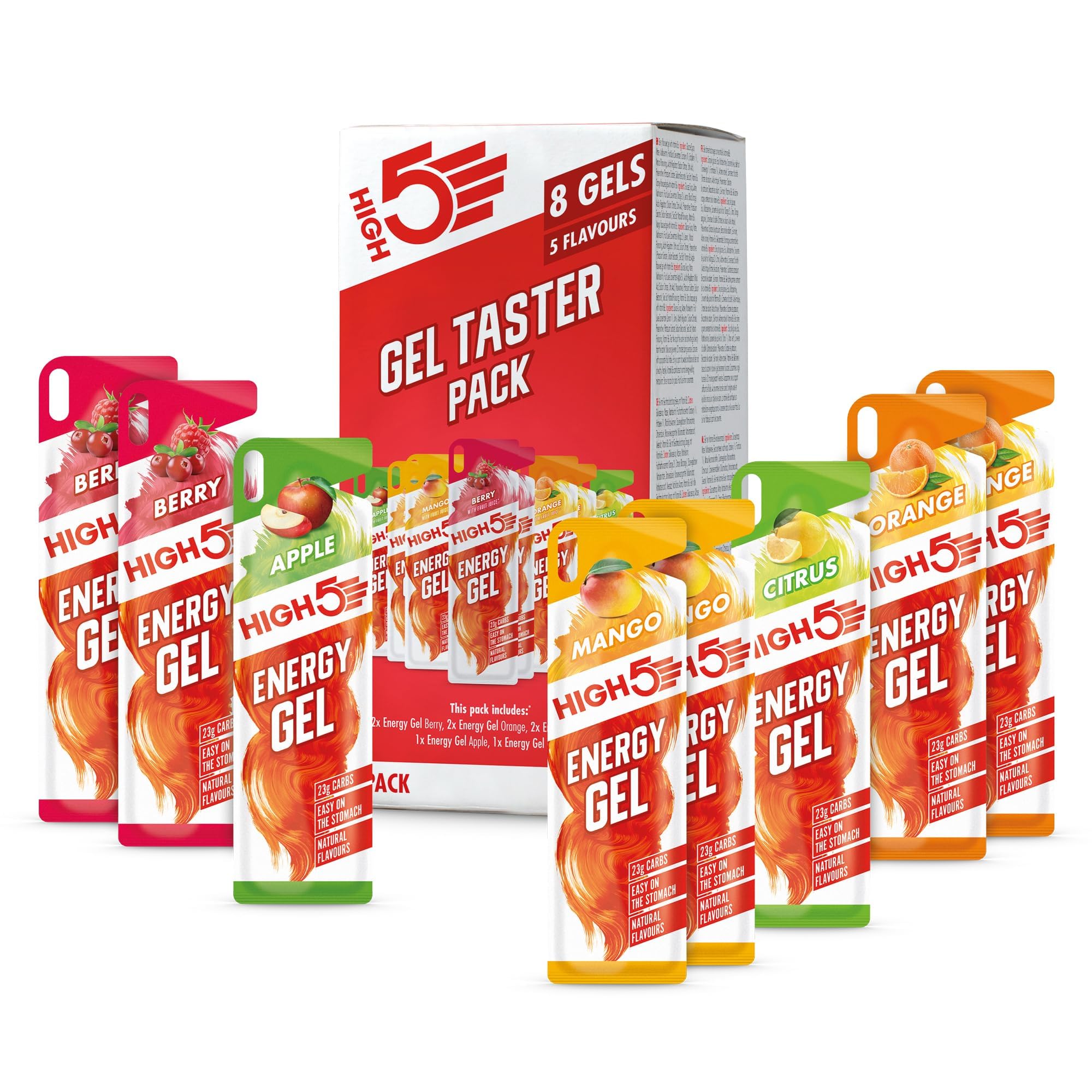 HIGH5Energy Gel Pack - Running Gel for Quick Energy Release - Natural Fruit Juice & Caffeine-Free - On-the-Go Sports Nutrition for Runners, Cyclists & Endurance Training (Assorted Flavours, 8 x 40g)