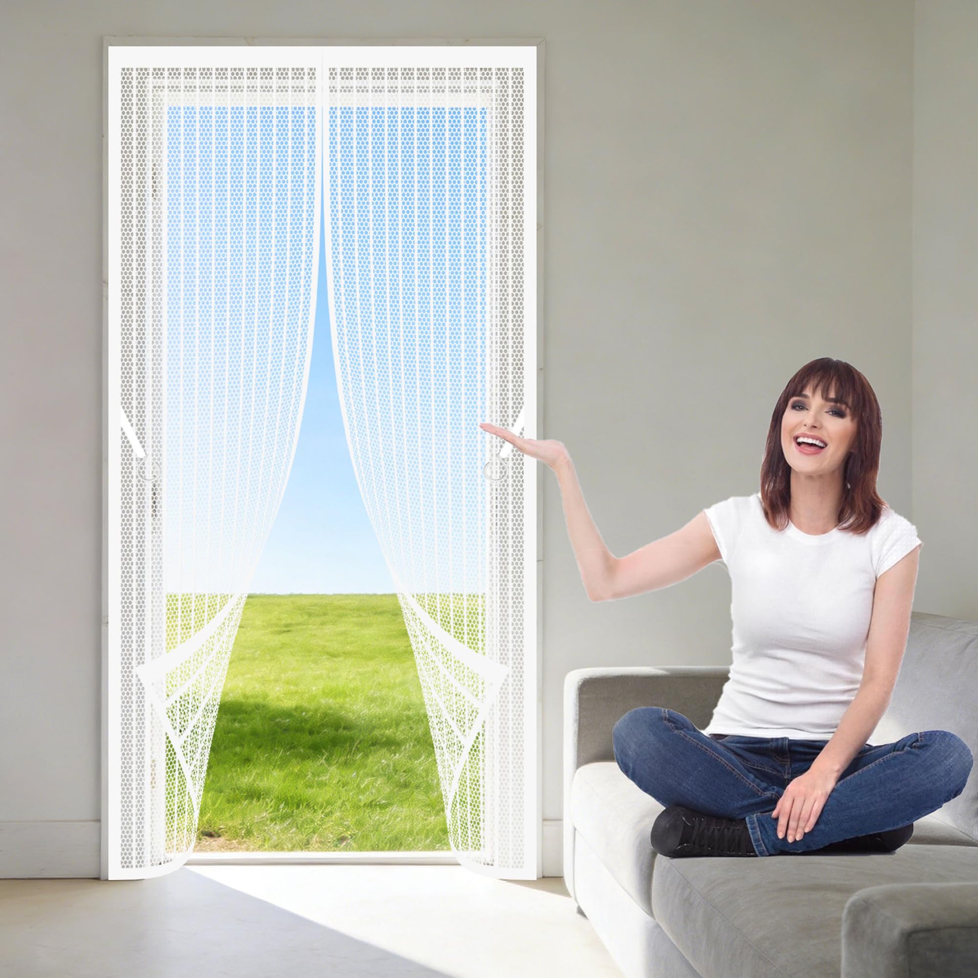 Magnetic Door Screen 129 x 188 cm Self Sealing Anti Mosquito Or Anti Pest Magnetic Soft Door Keeps Bugs Out for Home, Bedroom, Living Room, Kitchen, Patio, White