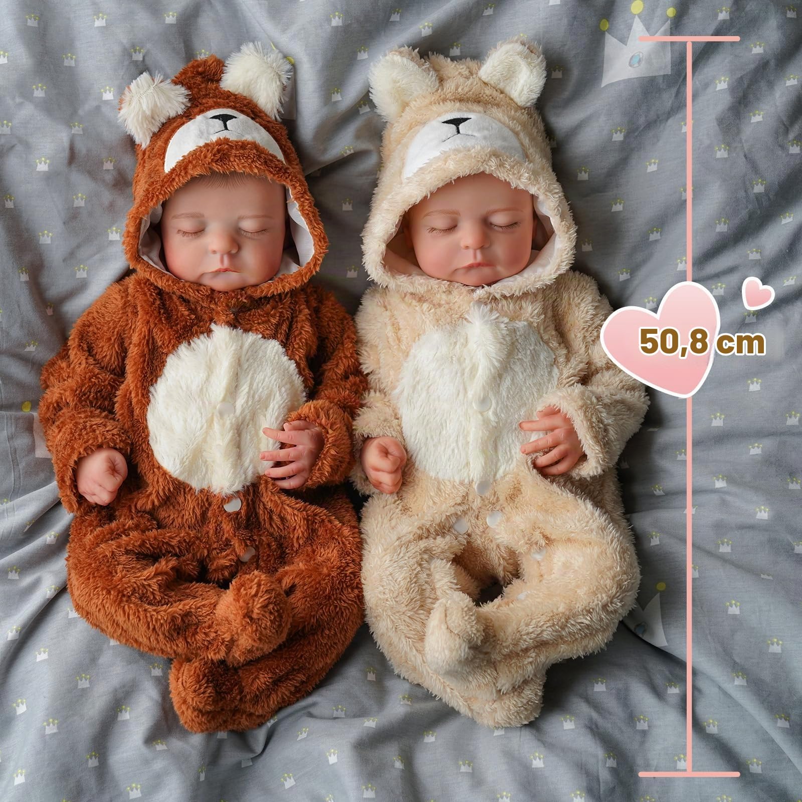 BABESIDE Muñecas Realistas de Bebé Renacido Gemelos Niño 20 Pulgadas Bebés Recién Nacido con Cuerpo de Tela Suave Vida Real Baby Doll