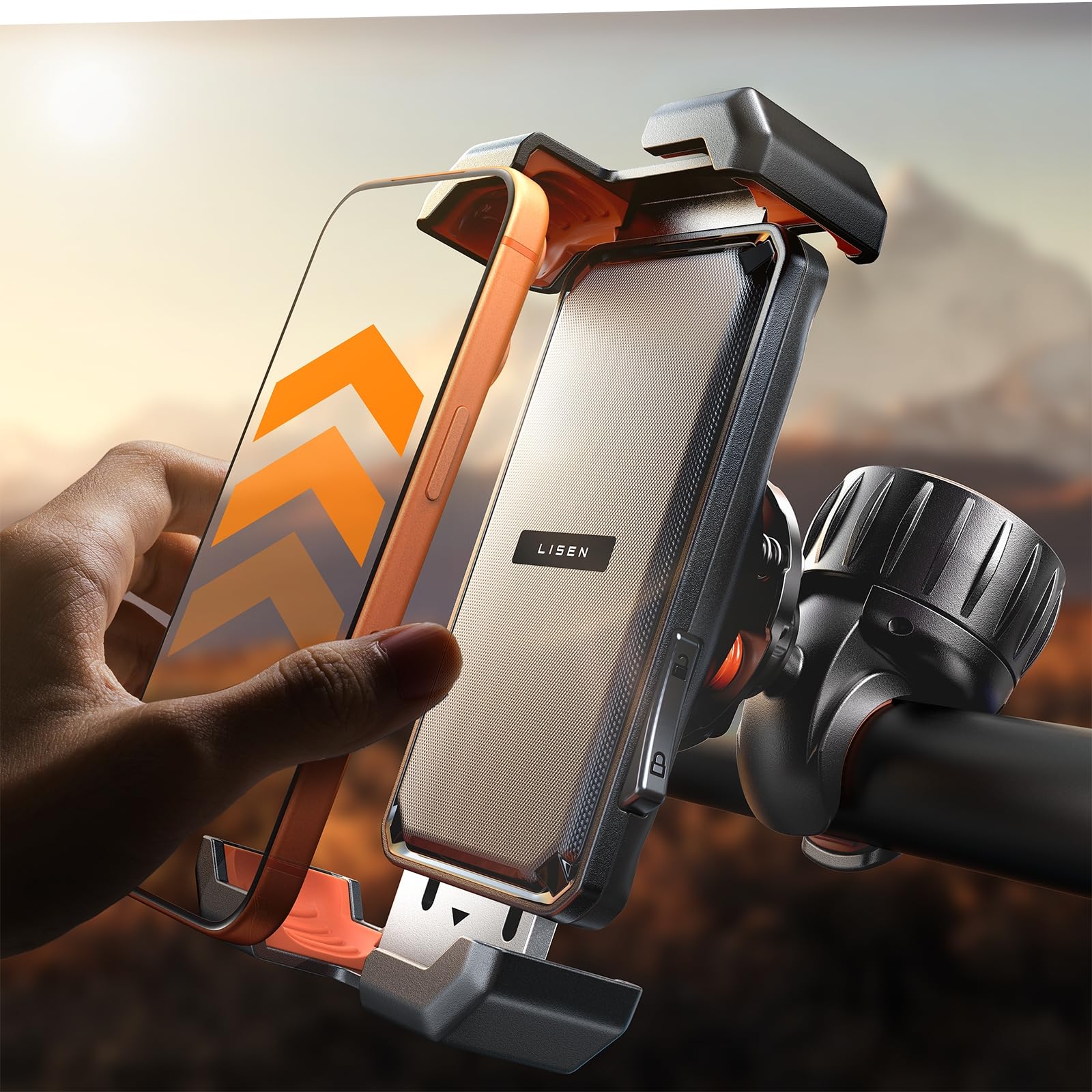 Photo 1 of LISEN for iPhone 17 Bike Phone Holder for Motorcycle, [Compatible with Large Phone ? Anti-Navigation Shaking], Bicycle Phone Holder Handlebar Cell Phone Clamp for iPhone 17 Air Pro Max 16 15 Samsung