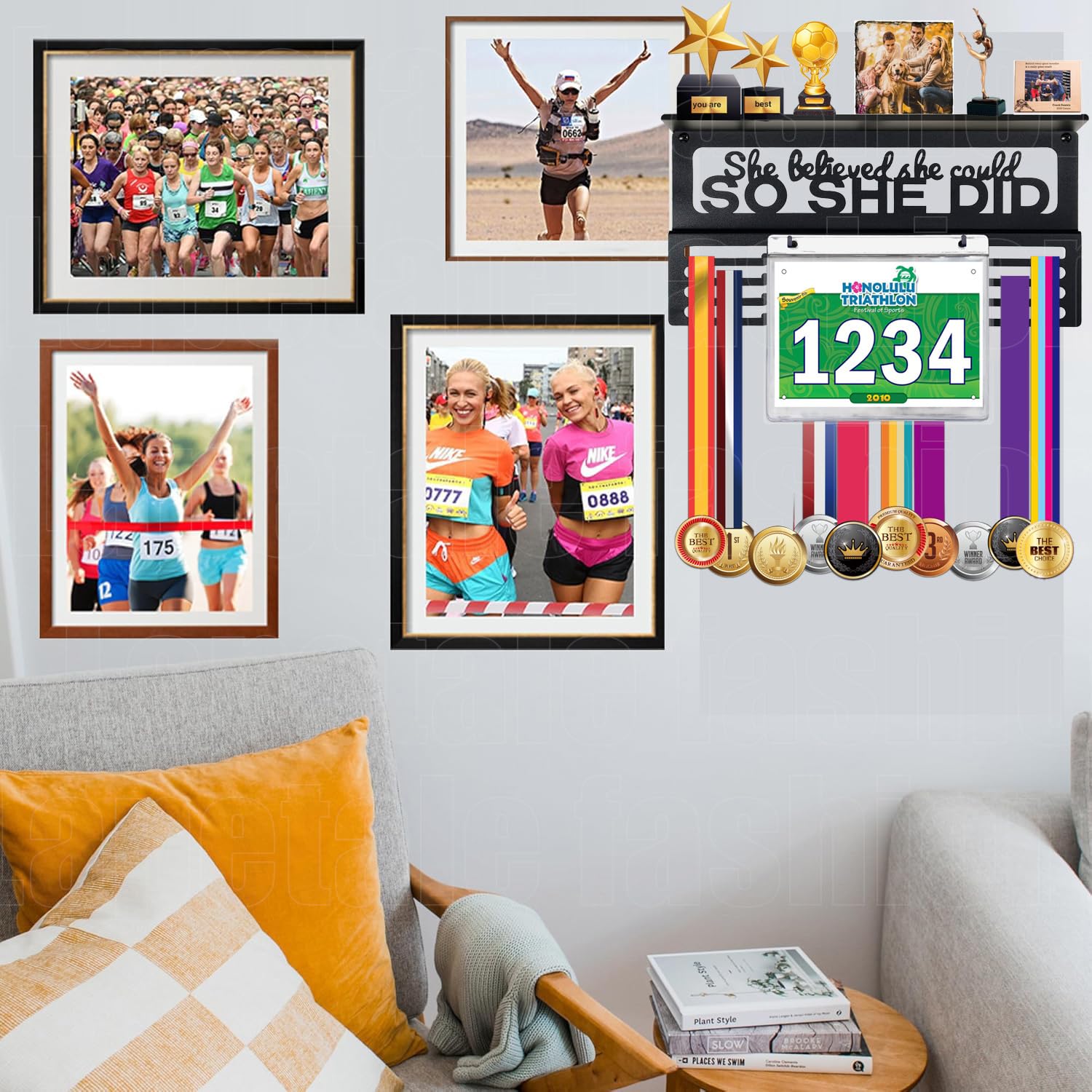 Rutschfester Medaillenaufhänger mit Ablage, personalisierbar, für Wand, Gymnastik, Fußball, Schwimmen, Marathon usw.