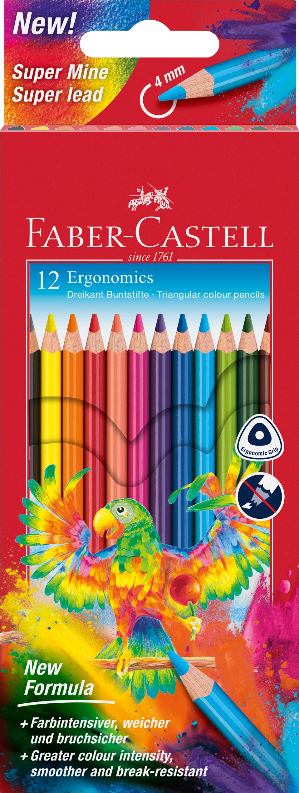 FABER-CASTELL 116512 - Buntstifte Set Dreikantform, 12 Farbstifte für Kinder und Erwachsene, bruchgeschützte Mine