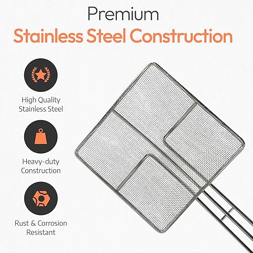 Miniatura 4 de Colador de malla de alambre recubierto con mango largo Paquete de 2 Cuchara cuadrada de 6.5 pulgadas Acero inoxidable Colador de aceite de