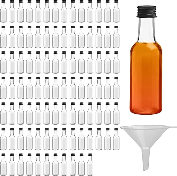 BELLE VOUS Mini Liquor Bottles (96 Pack) Reusable Plastic 50ml (1.7