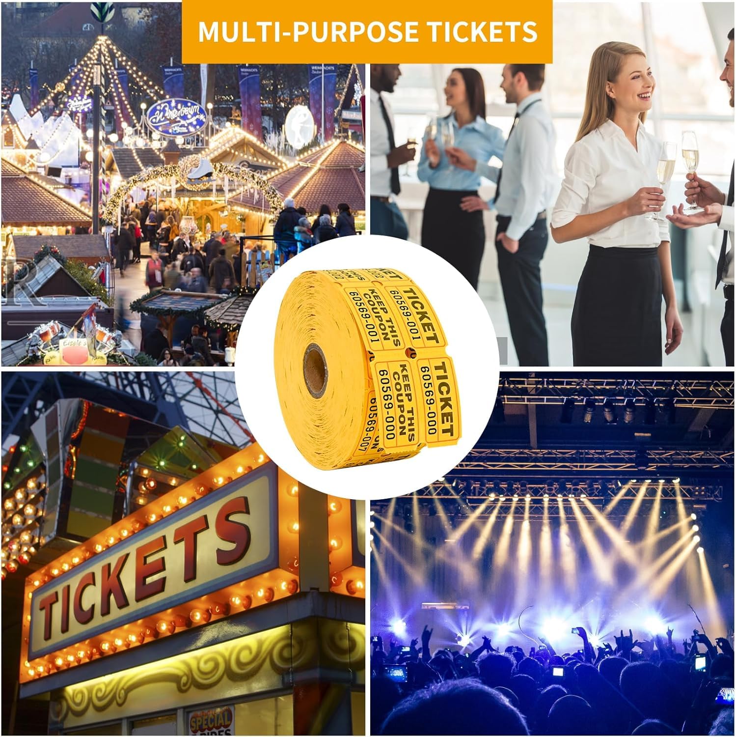Bilety na loterię Hsthe Sea Double Roll – 1000 losów na rolkę – Raffle Drum Tickets Roll for Bingo Ballot Party (żółty)