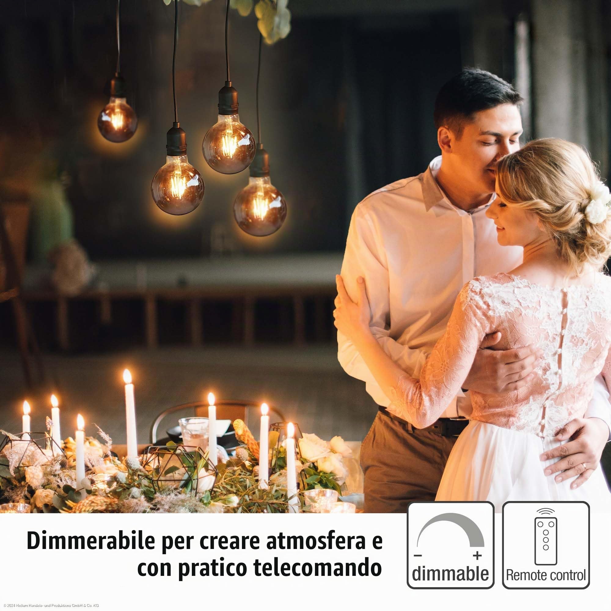 hellum Set di 2 lampade a sospensione vintage per esterni, grigio fumo retrò con timer e dimmer, vetro rotondo G95 Ø 9,5 x 13,7 cm, due lampadine con telecomando, lampadine per esterni 151442