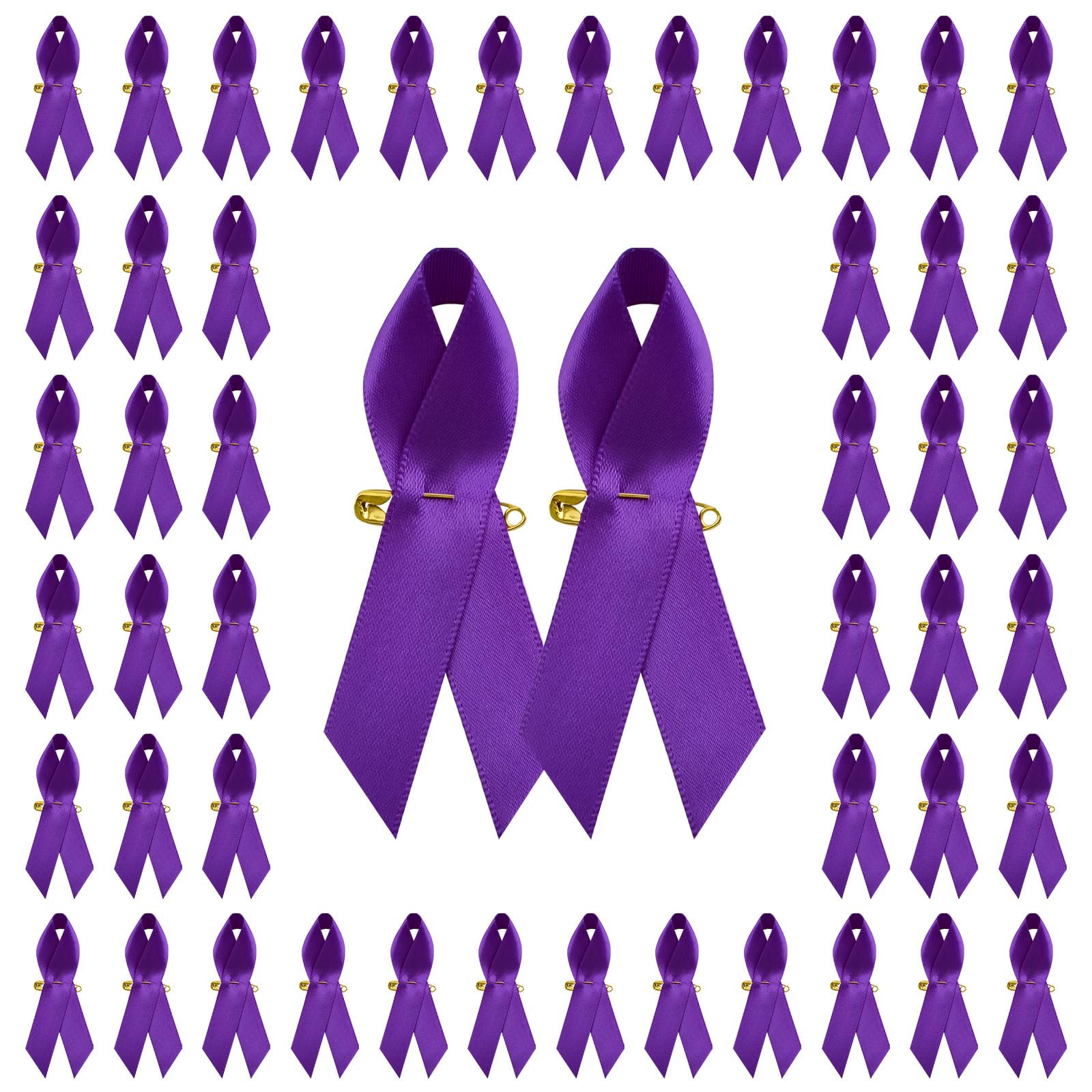 WANDIC Polyester Ribbon Satin Pins, Cancer Awareness Ribbon Pins Hope Faith Awareness Brooch for Party Event Supplies Clothing Decoration, 7.5cm