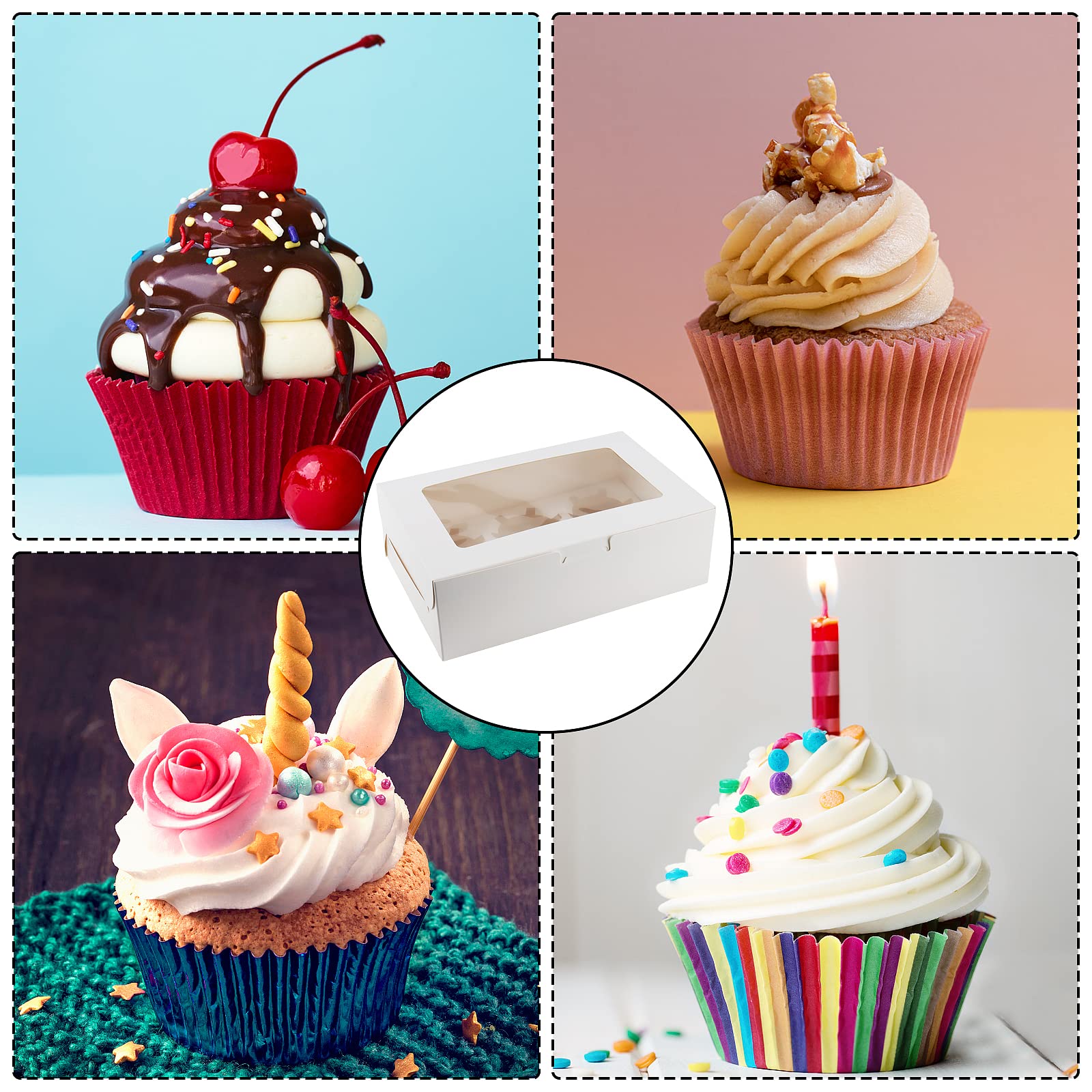 25 Scatole Portacupcake Bianche - Con 6 Fori, Ideali Per Feste E Regali