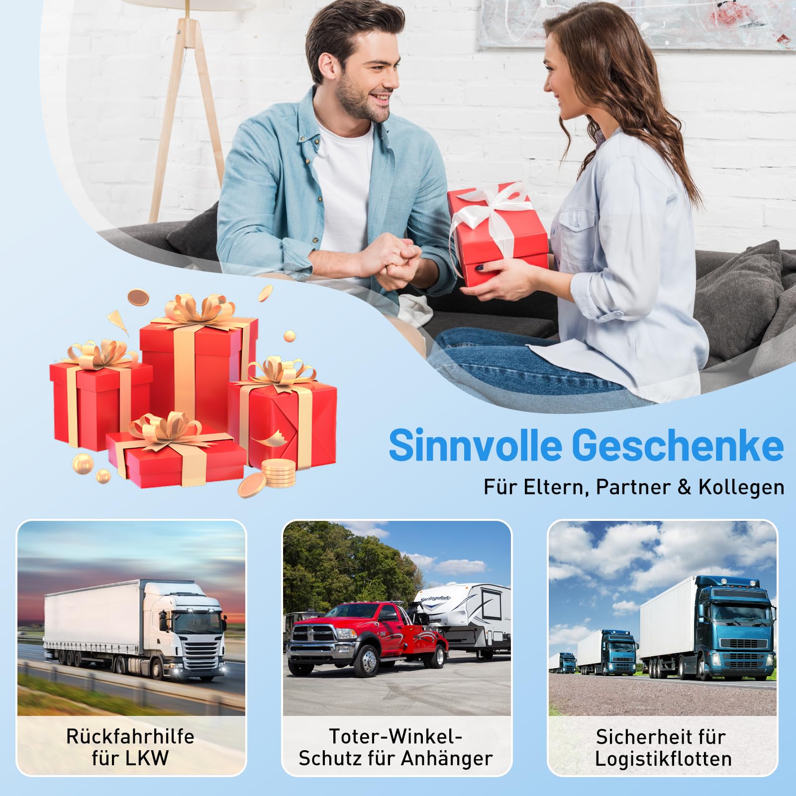 Solar Rückfahrkamera Kabellos, 5" Digital Rückfahrkamera Set 1080P Monitor, IP66 Wasserdicht für Auto LKW Van SUV Wohnmobil