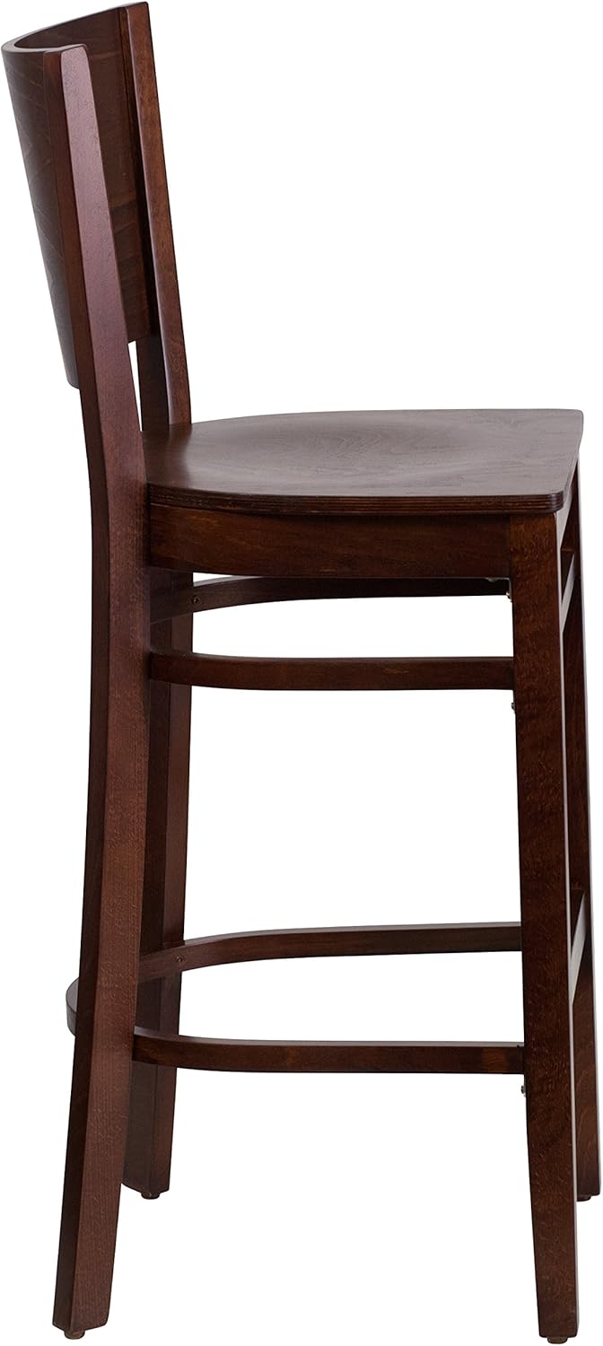 Walnut Solid Back Wooden Barstool with Footrest
