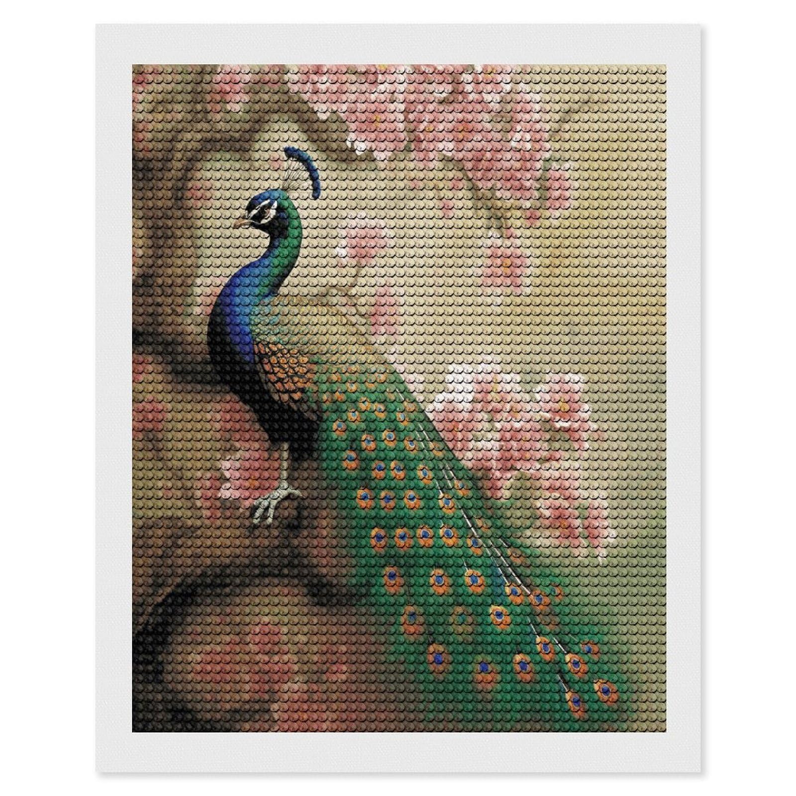 VstaDank Oriental Peacock on Flower Tree Diamond Painting Kits Exquisite DIY Full Round Drill Diamond Dots Painting for Adults Beginner Diamond Photo Paint with Diamond Picture Art Wall Decor 16"x20"