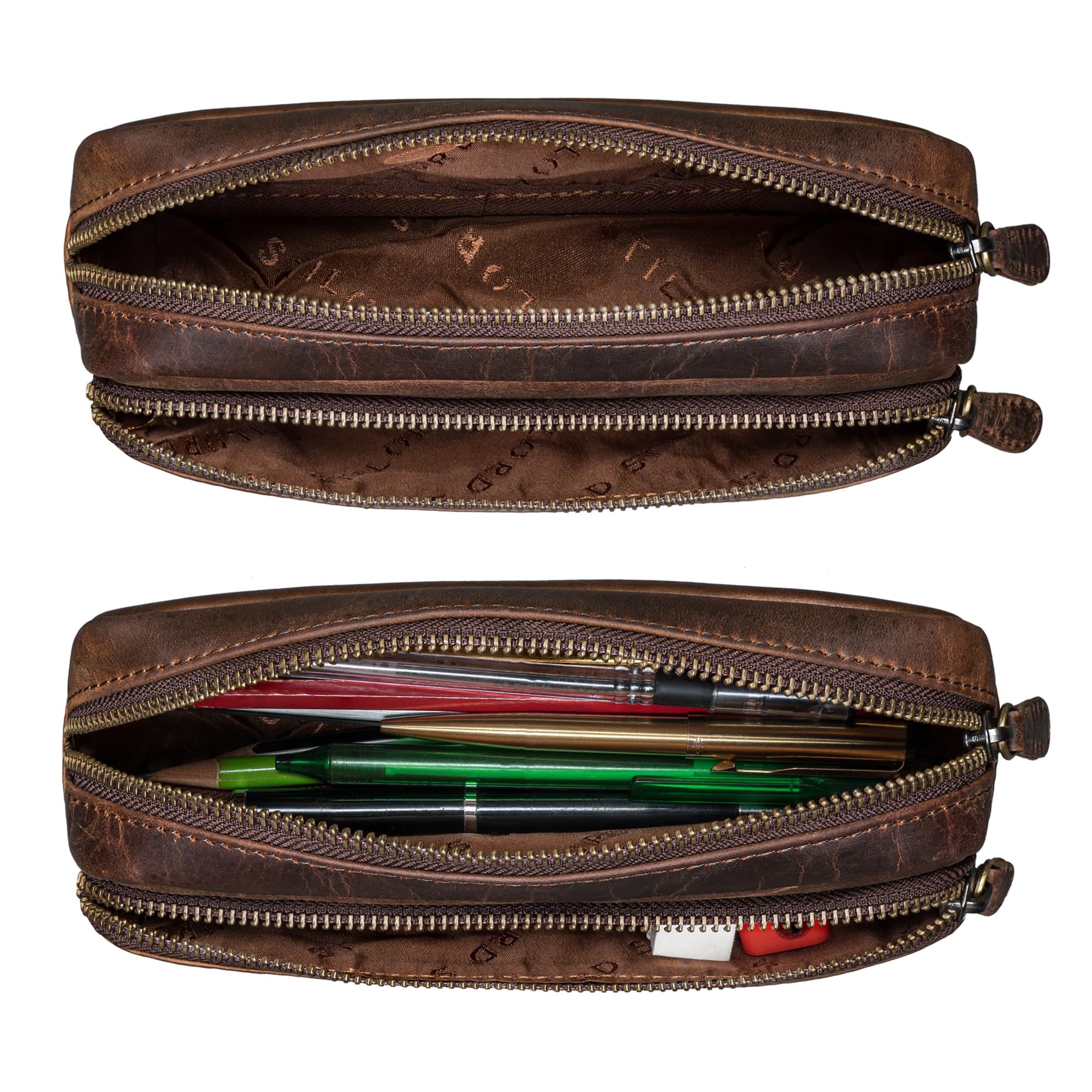 STILORD "Melissa" Large Pencil Case Vintage Leather Pouch Pen Case Ideal as Bag Organiser Make-Up Bag in Genuine Leather Colour:Soria - Image 3