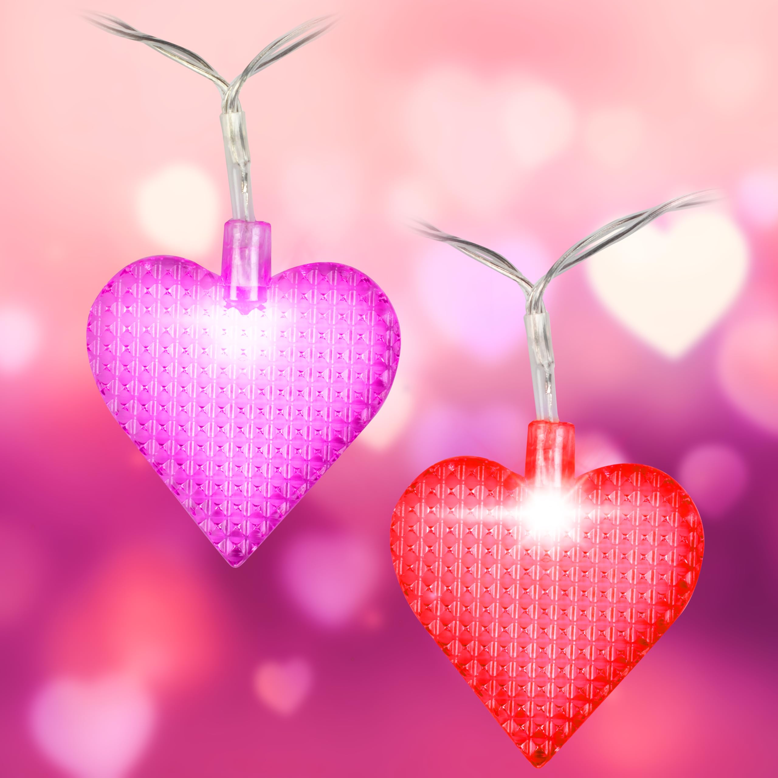 Red & Pink Heart 10ft String Lights - 2pk w 40 Total LED Fairy Lights - Easy to Hang & Battery Powered - 9 Different Modes - Great Indoor/Outdoor Spring Decor Garland for Parties, Wedding, Mothers Day