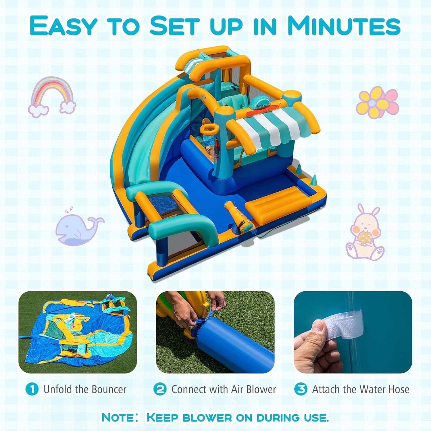 BOUNTECH Bounce House Water Slide, Water Bounce House for Big Kids 3-12 w/Pool, Toy Market, Football Goal, Basketball Hoop, Blow up Large Bouncy Castle w/GFCI Blower Inflatables for Outdoor Indoor