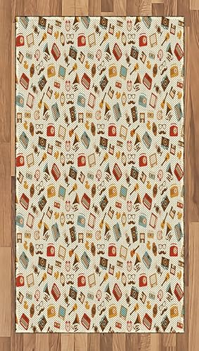 Vintage área alfombra por Ambesonne, Retro patrón Old Fashioned iconos reloj despertador máquina de escribir gramófono Radio Cassette, tela plano