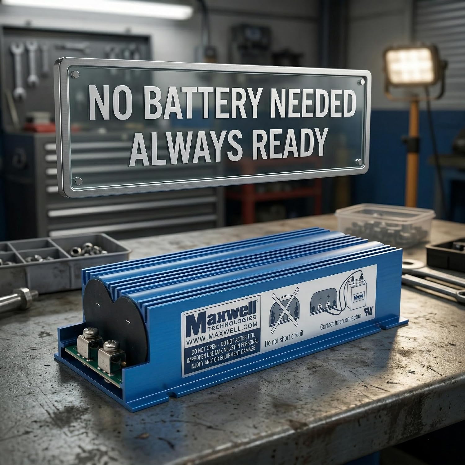 Maxwell Supercapacitor Jump Starter 15V 58F, 800A Peak Battery-Free Car Starter, 12V Portable Jump Box for 7.0L Gas 4.0L Diesel, Works in Extreme Cold, 10-Year Lifespan