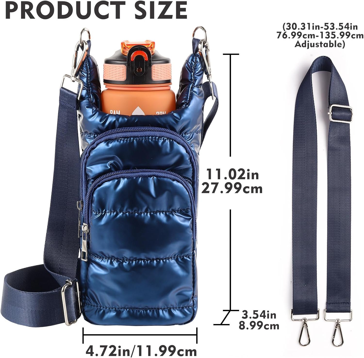Water Bottle Holder with Strap Water Bottle Carrier Bag Quilted Puffer Hydrobag Sling Purse Crossbody Bags for Women - Image 5