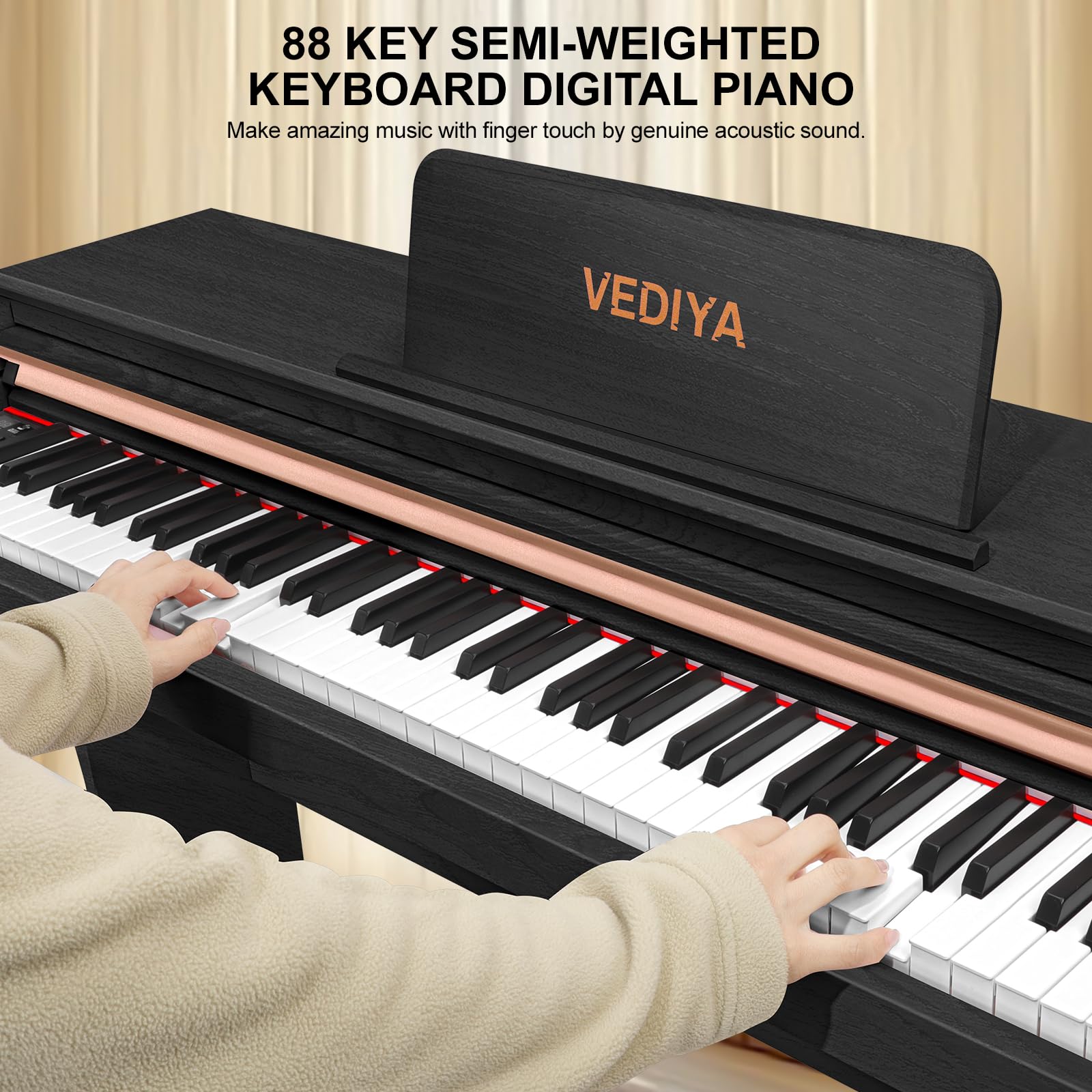 88 Key Semi-Weighted Keyboard Piano - Full Size Upright Digital Piano Keyboard for Beginners - Electric Piano with Triple Pedal Supports USB-MIDI (Black)