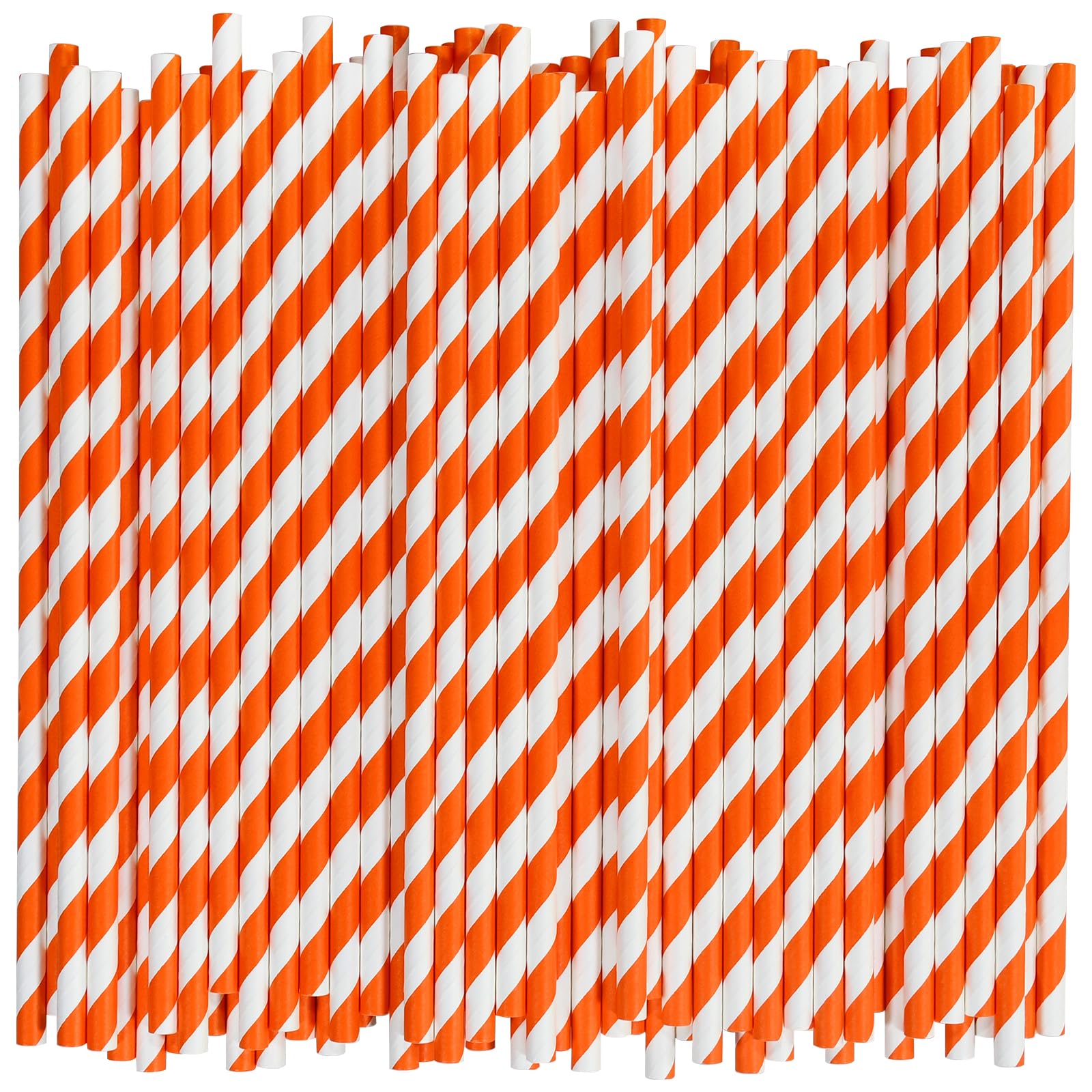 [1000 Count] Chunspak Orange/White Striped Paper Drinking Straws Bulk - 7.75"x0.24", Unwrapped - Biodegradable and Compostable