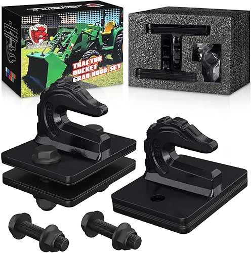 Actualización Paquete de 2 Ganchos de Agarre para Cubo de Tractor de 3/8" Acero Forjado Grado 70 Gancho de Agarre Atornillable Gancho de Remolque