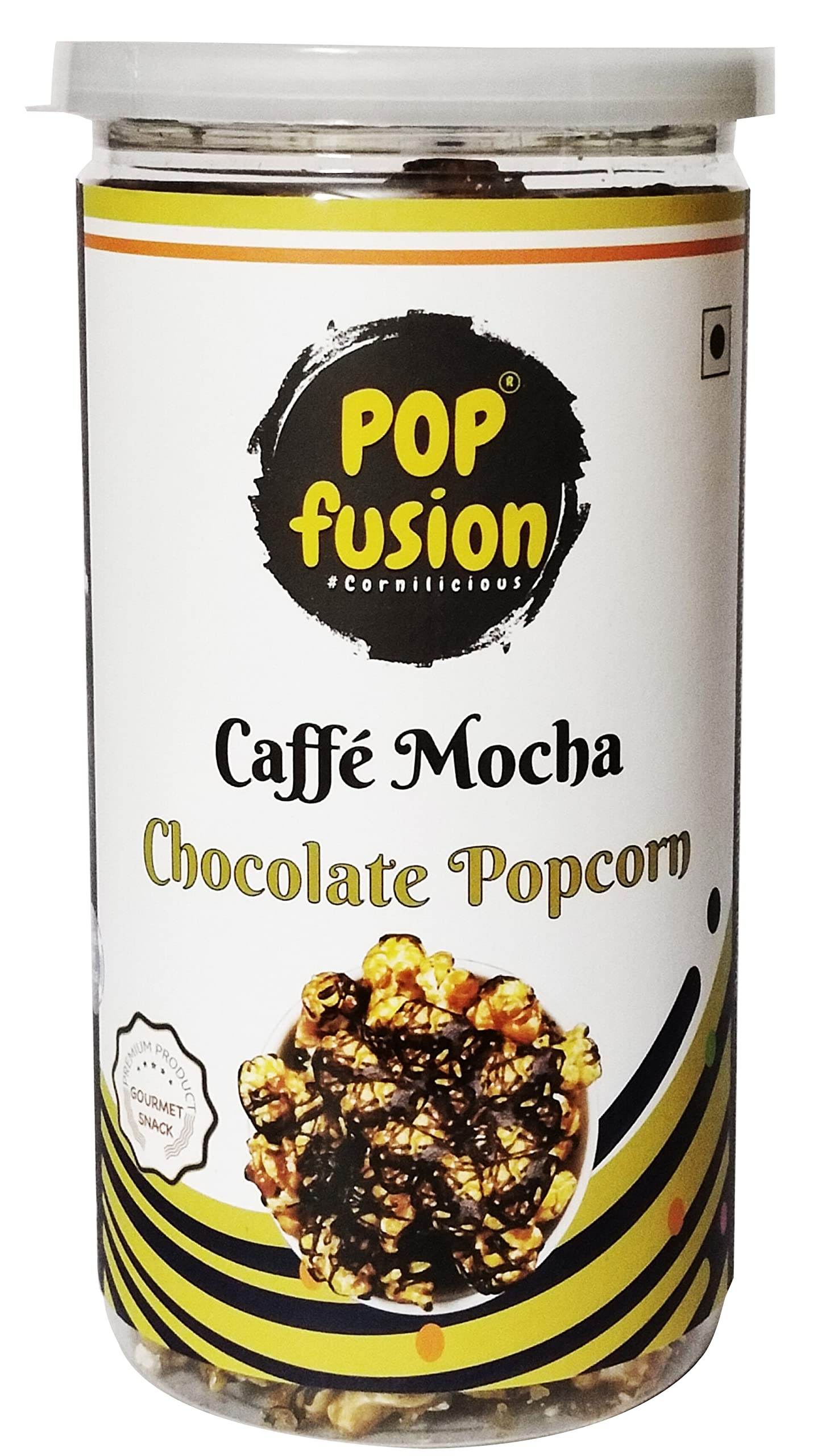 Popfusion Gourmet Flavoured Popcorn - Caffè Mocha Chocolate, Gluten free and Low Fat Snacks with Airtight Glass Jar - 150gms