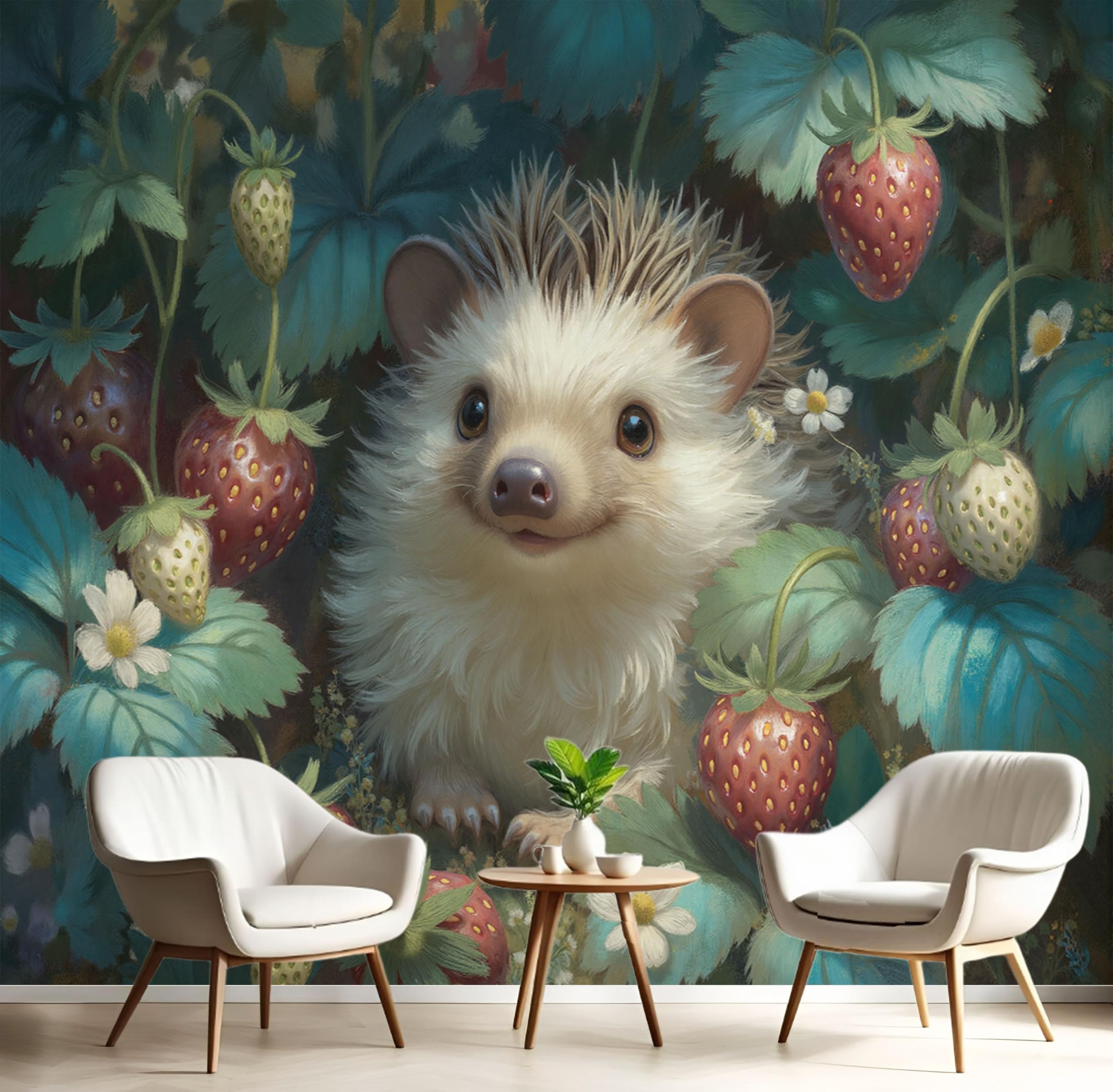 Fotomurales de Pared 150X105cm de Erizo Lindo en 3D Estilo Nórdico Natural Bosque