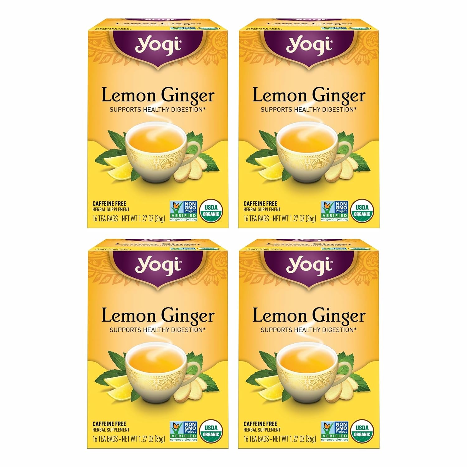 Yogi Lemon Ginger Organic Tea, 16 Tea Bags (4 Pack)