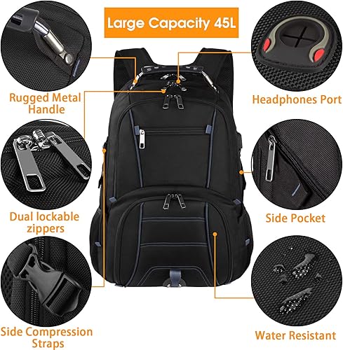 Vista 52 de LTINVECK Mochila de viaje para laptop, mochila extra grande para hombres y mujeres con puerto de carga USB, compatible con la TSA y resistente Rojo