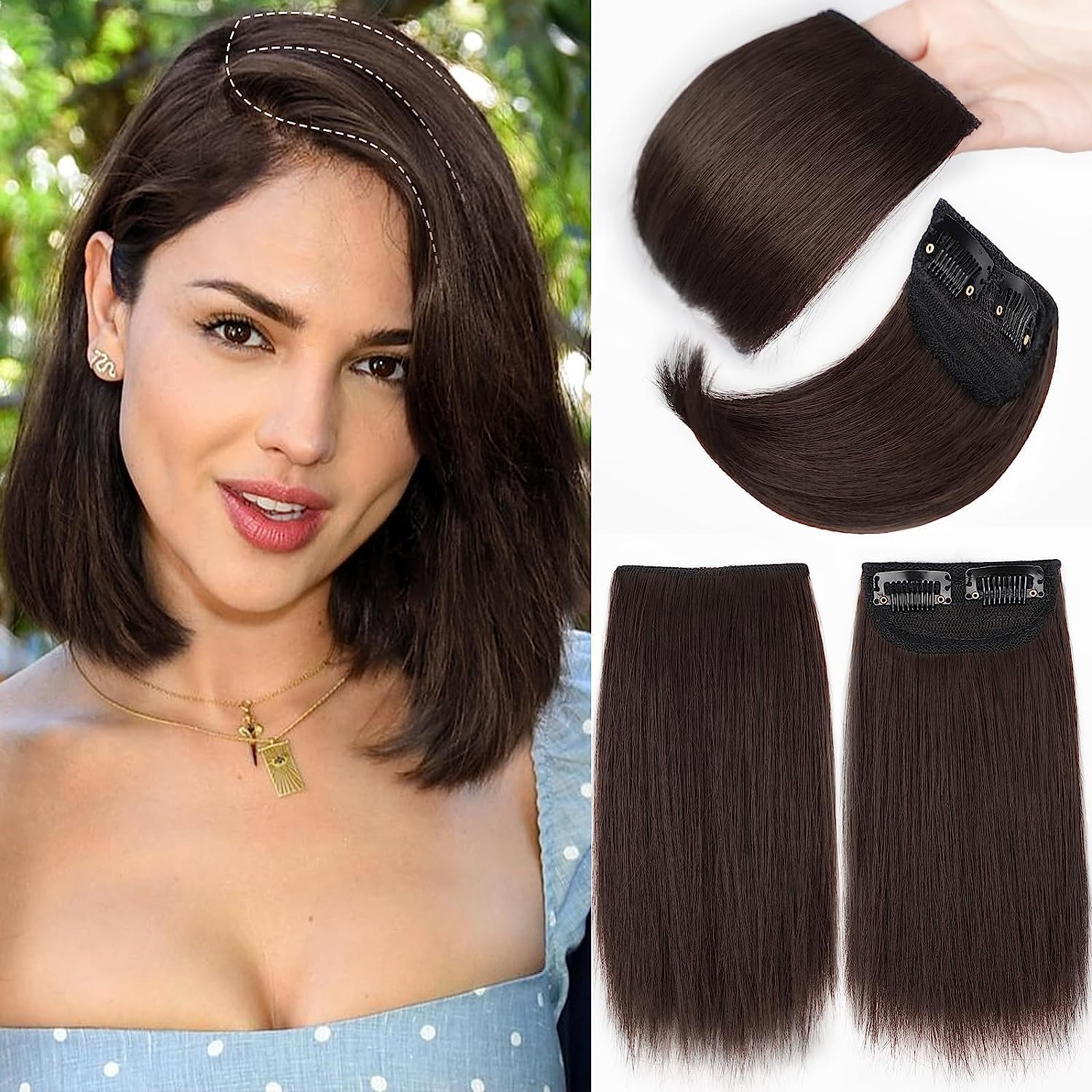 Wizme 2 Clip Side Hair Extension/Short Hair Piece Extension/Scalp Cover Hair Volumizing Hair Extension For Women 6 Inch Set Of 2 Brown Pack Of 1-image-19