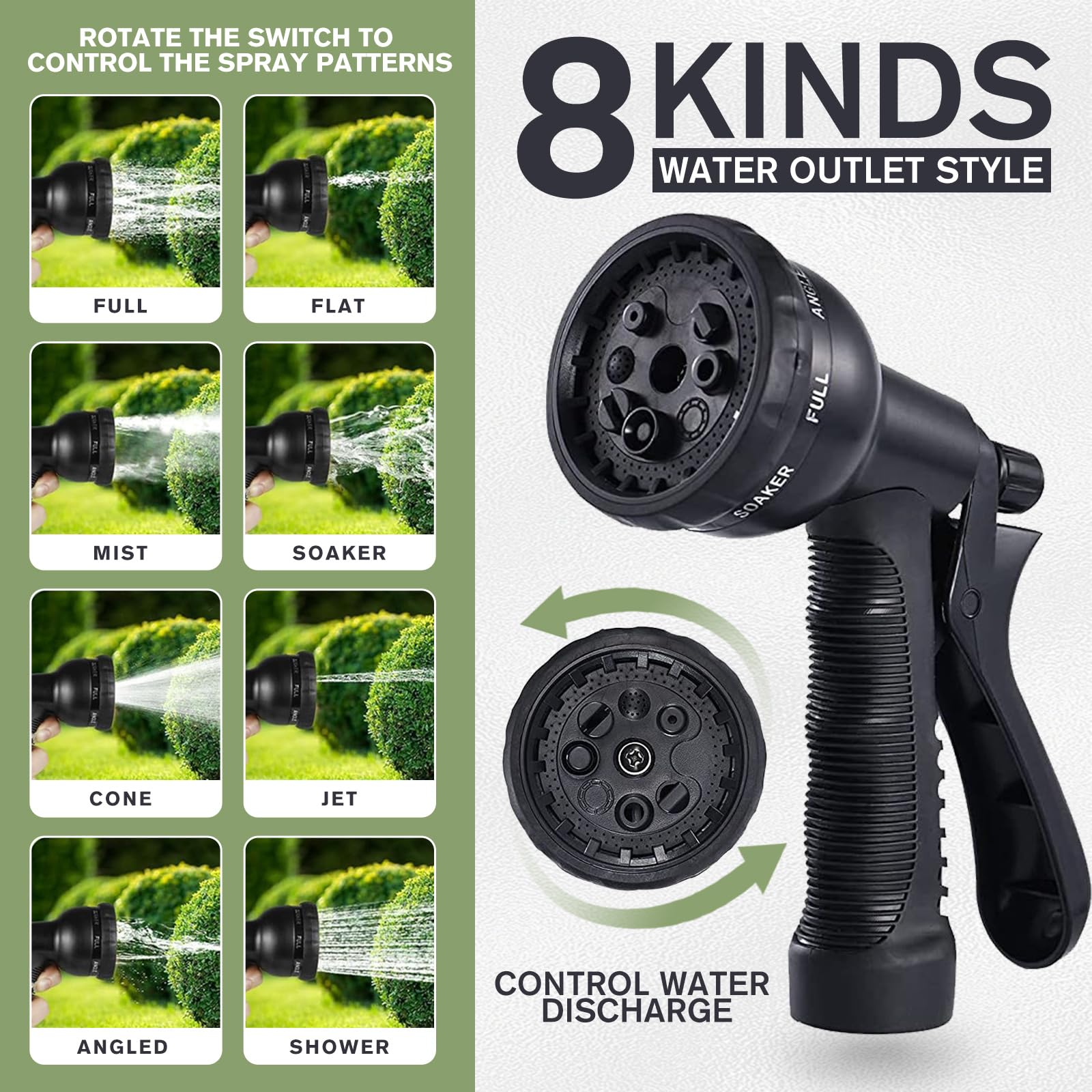 LINGKY Manguera de Jardin Extensible 30 Metros con 8 Funciones de Riego - Manguera Jardin Enrollable de Polyester 3750D - Conectores de 1/2", 3/4" y Universal Para Grifo Incluido - Garden Hose