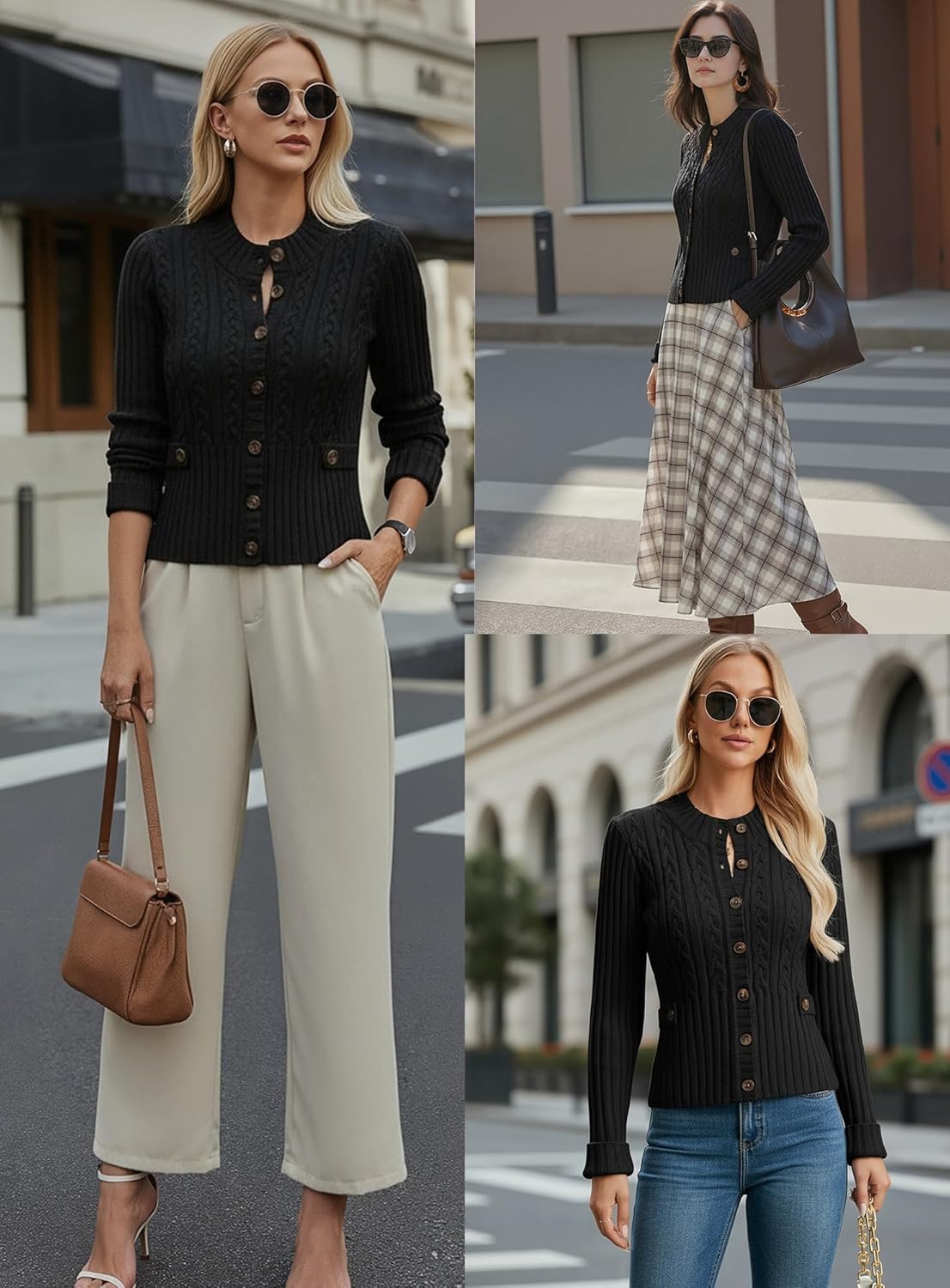 GRACE KARIN Women Button Up Cable Knit Sweater, Cropped Cardigan Sweaters, Chunky Winter Clothing 2025 - Image 7