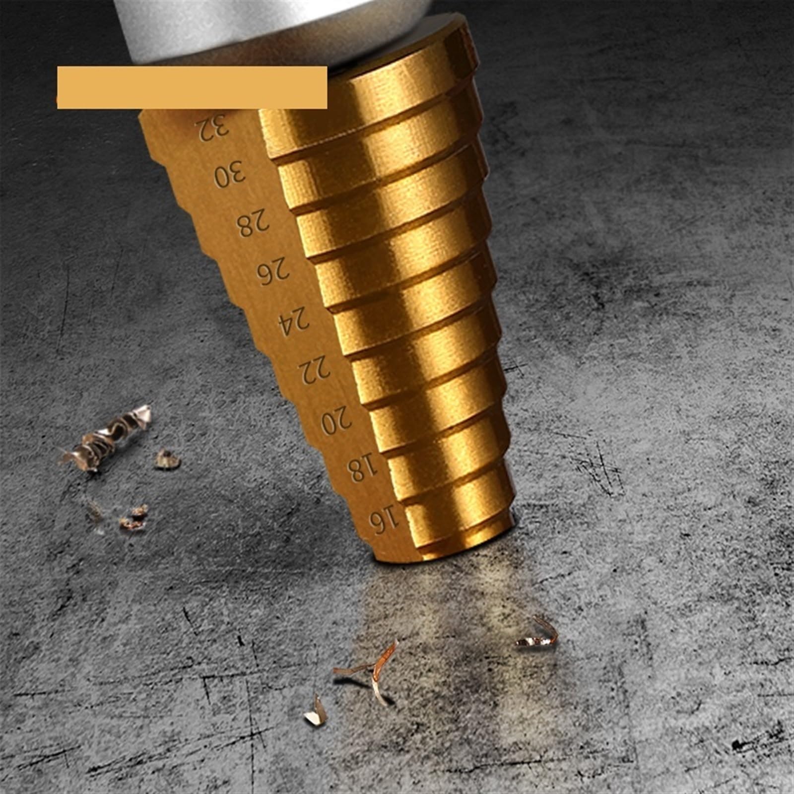 4–12 mm, 4–20 mm, 4–32 mm, 4–22 mm, 5–23 mm, HSS, prosty rowek, wiertło stopniowe, metal powlekany, narzędzia do wiercenia otworów, 1 sztuka (kolor: sześciokątny trzpień 4-32-01)