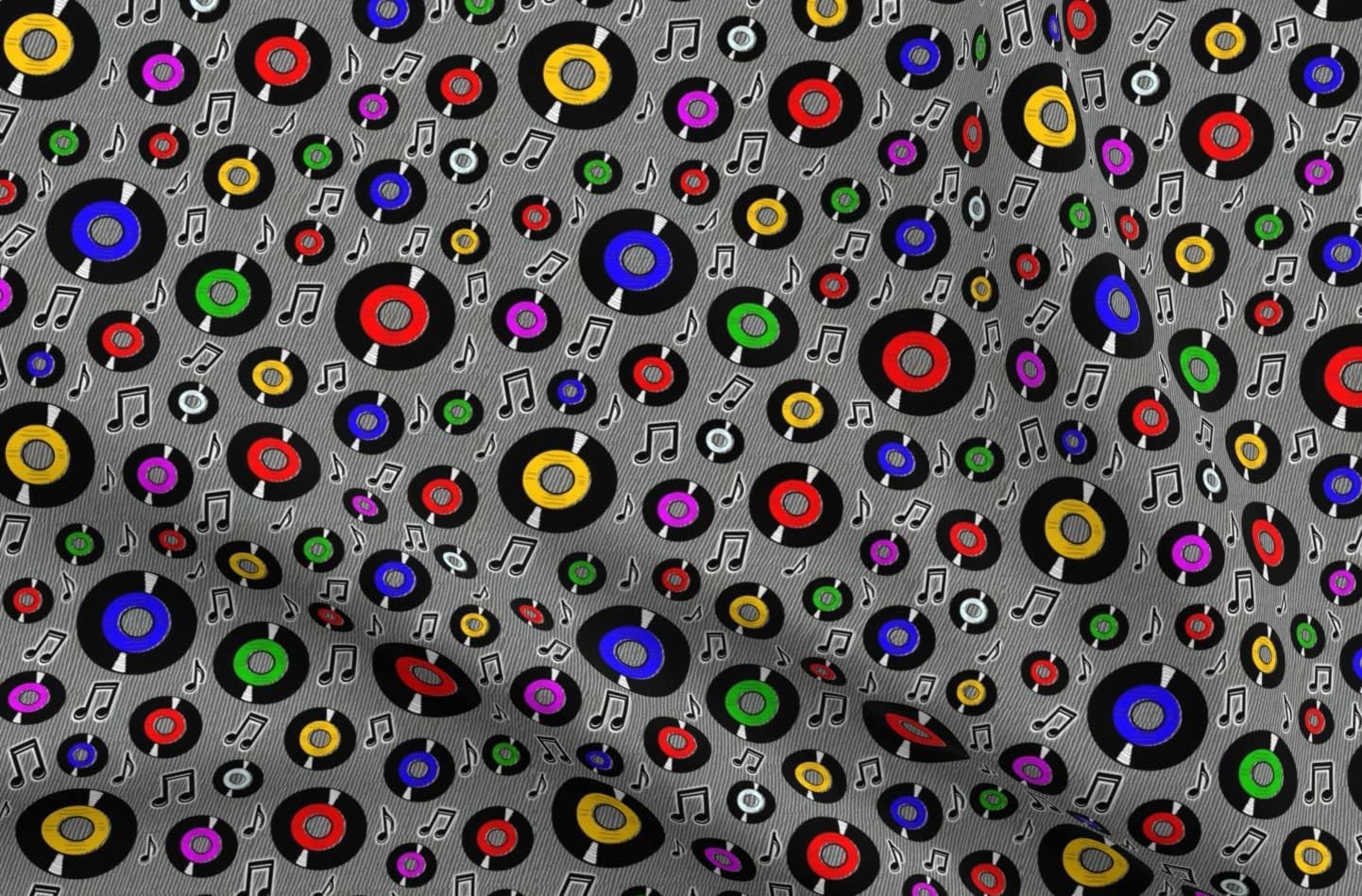 Spoonflower Fabric - Rock Roll Records Musical Notes Music Retro Rockabilly Colorful Band Printed on Petal Signature Cotton Fabric by The Yard - Sewing Quilting Apparel Crafts Decor