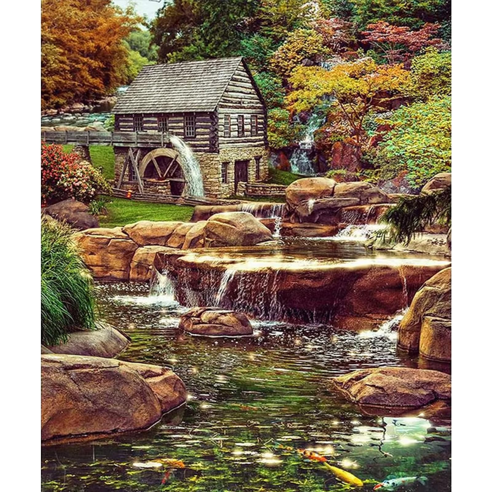 POETRYDRAW Forest Cabin Full DIY 5D Round Drill Gem Art Diamond Art Painting Kits for Adults/Beginners Gift Idea Home Decor Diamond Crystal Rhinestones Painting Kits 19.69x23.62In