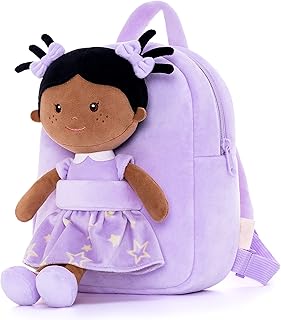 Onetoo Toddler Kids Backpack with Soft Tanned Baby Dolls in Purple Star Dress 9.5