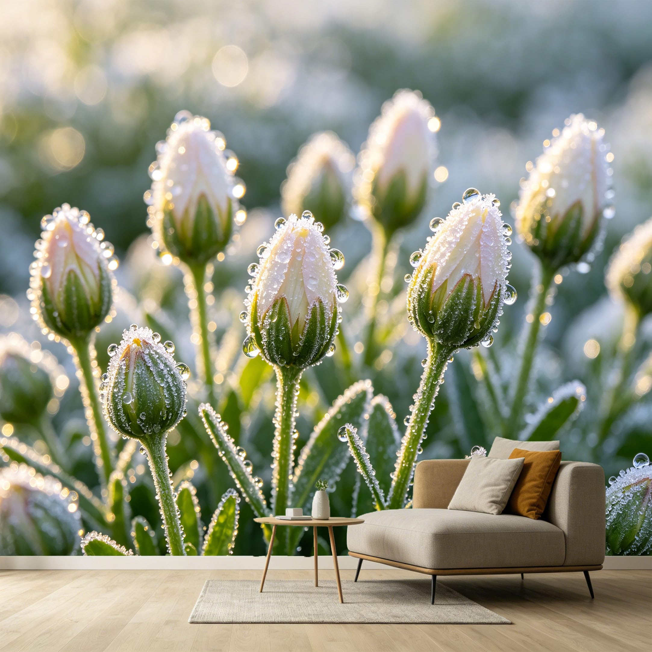 Custom Size Wall Murals Botanical Morning Dew Frost Petals Modern Macro Photography SelfAdhesive Wall Fabric Removable Large Wallpaper for Photo Living Room