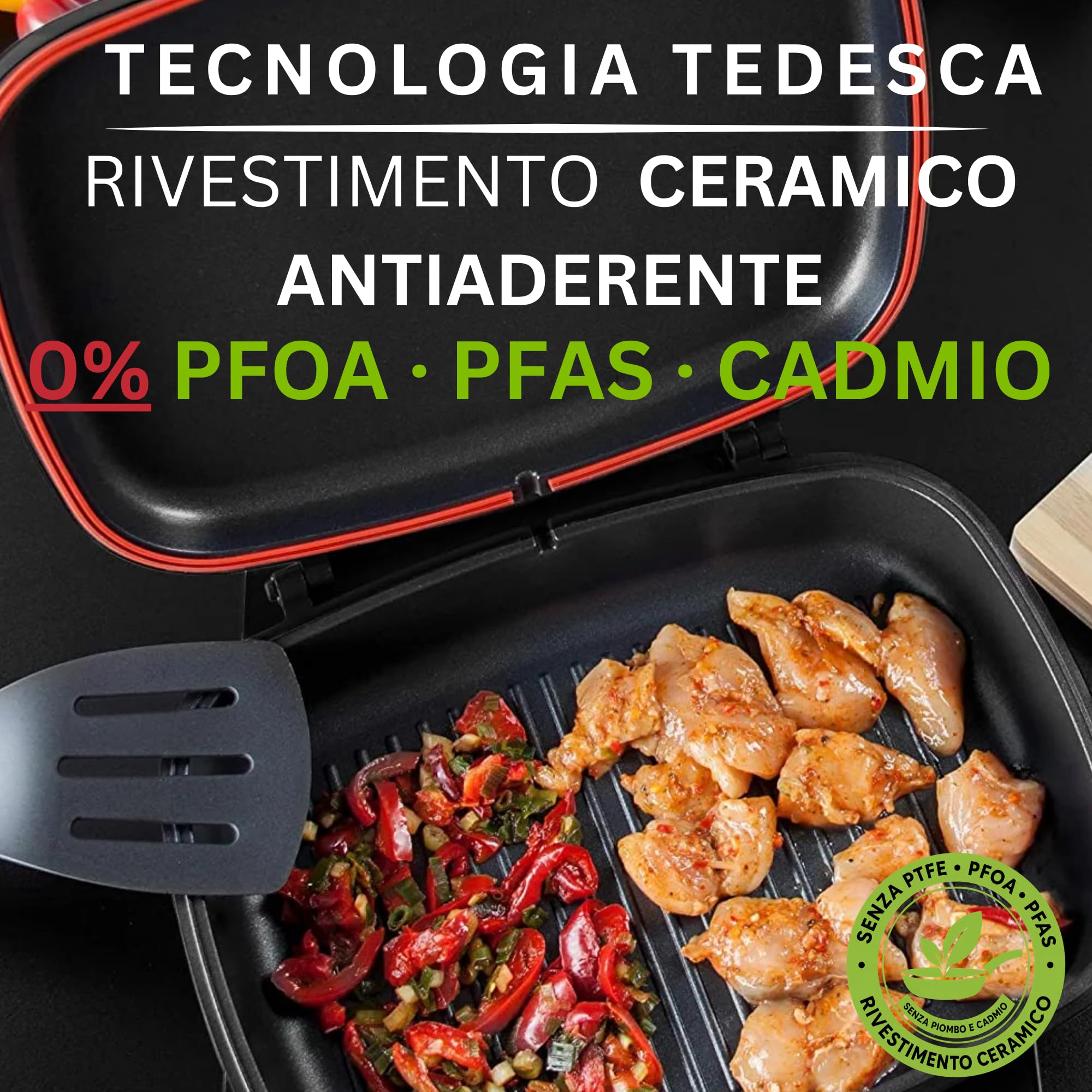 Stone&Stone Doppia Griglia Bistecchiera Rettangolare 32 x 25 cm, Padella Fornetto Antiaderente Ceramica Tedesco, 2 Piastre Separabili, Induzione Gas, Chiusura Ermetica, con Pinza, Senza PFAS PTFE PFOA
