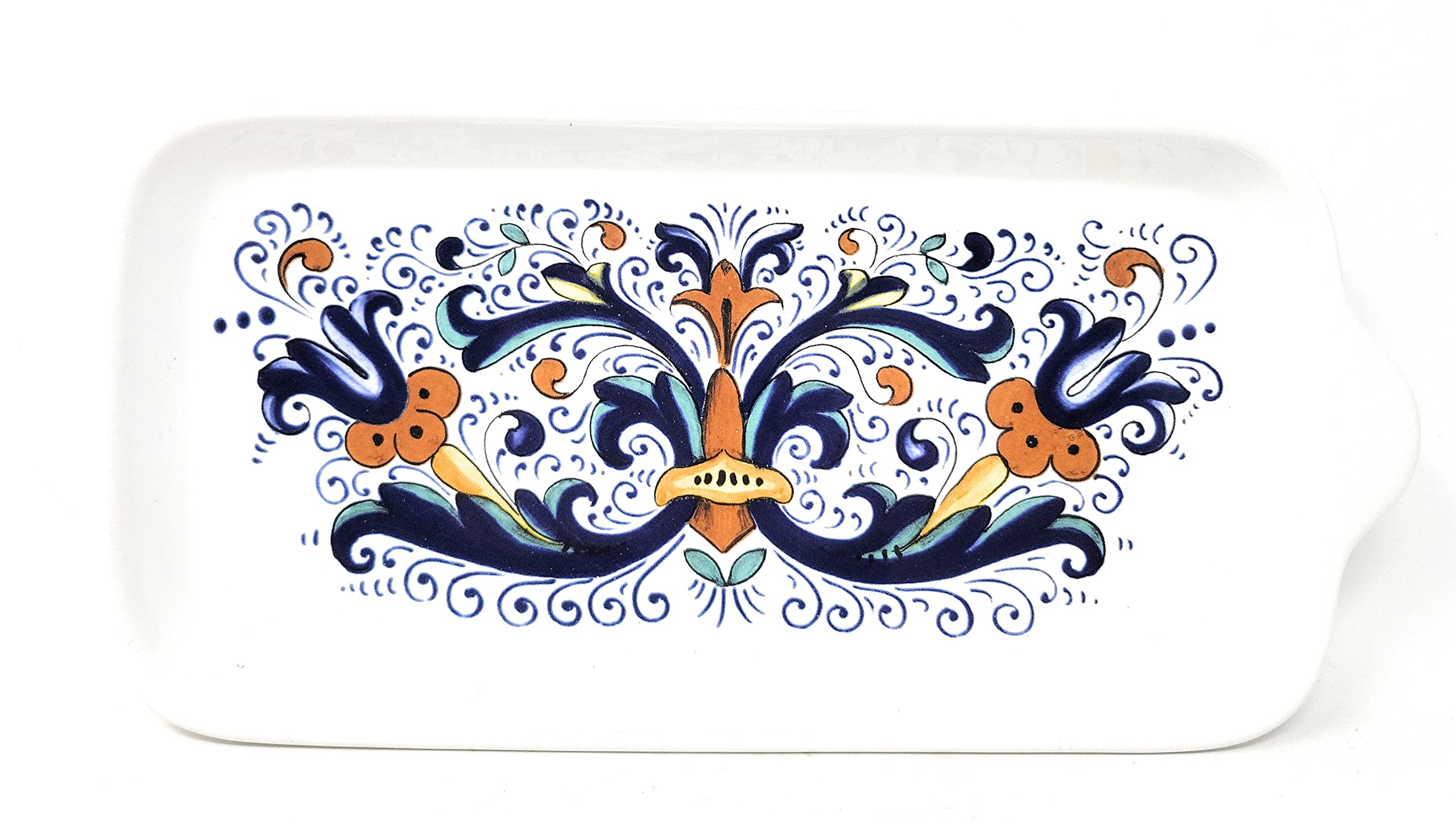 Nova Deruta Serving Tray, Blue Fleur De Lis and Yellow Flowers, Made in Italy, Italian Handcrafted Earthenware for Sur La Table, Dinnerware, Platter 11" x 5.25" Appetizer Ceramic Serving Dish Platter