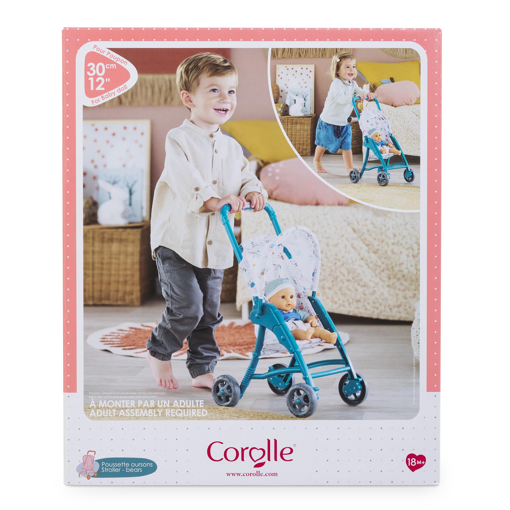 Corolle - Poussette Oursons, Accessoire, pour Poupon 30cm, dès 18 Mois, 9000111000