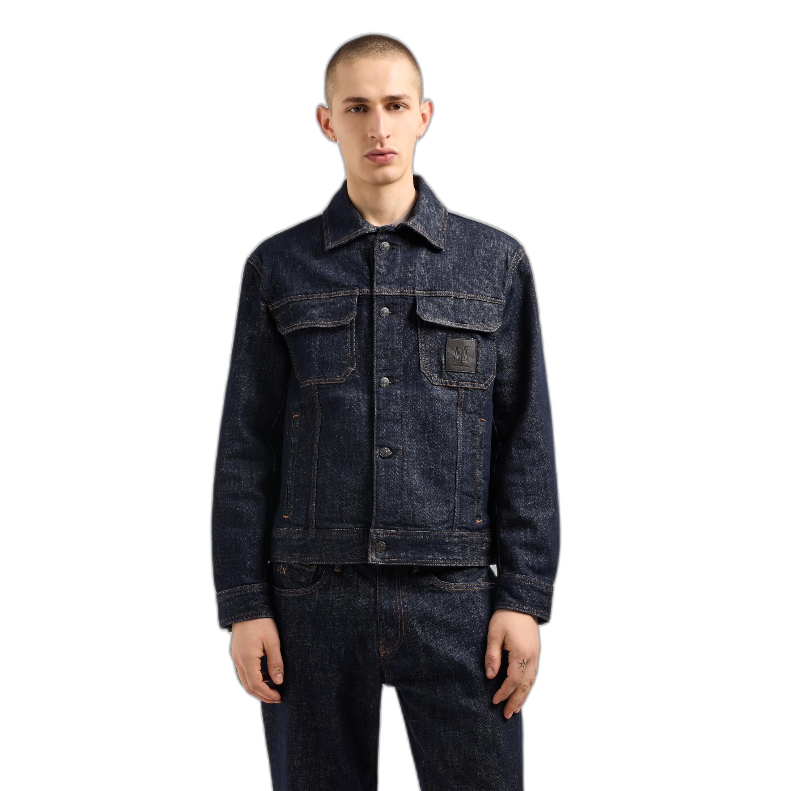 Armani Exchange Blue Button-Up Jacket - Male - Denim Jackets - M - Jackets