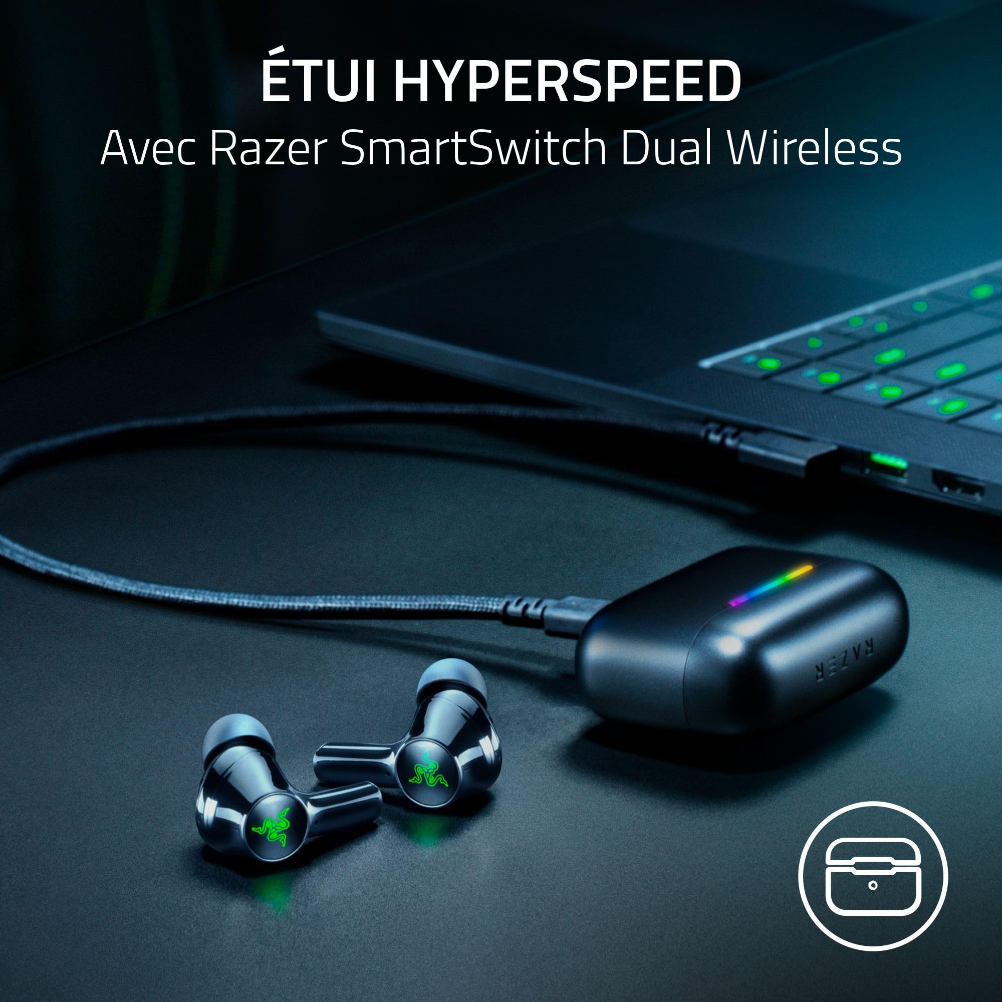 Razer Hammerhead V3 X HyperSpeed - Écouteurs Gaming sans Fil multiplateforme - HyperSpeed Wireless & Bluetooth - 40 Heures d'autonomie - Résistants à l'eau IPX4 - THX Spatial Audio | Noir